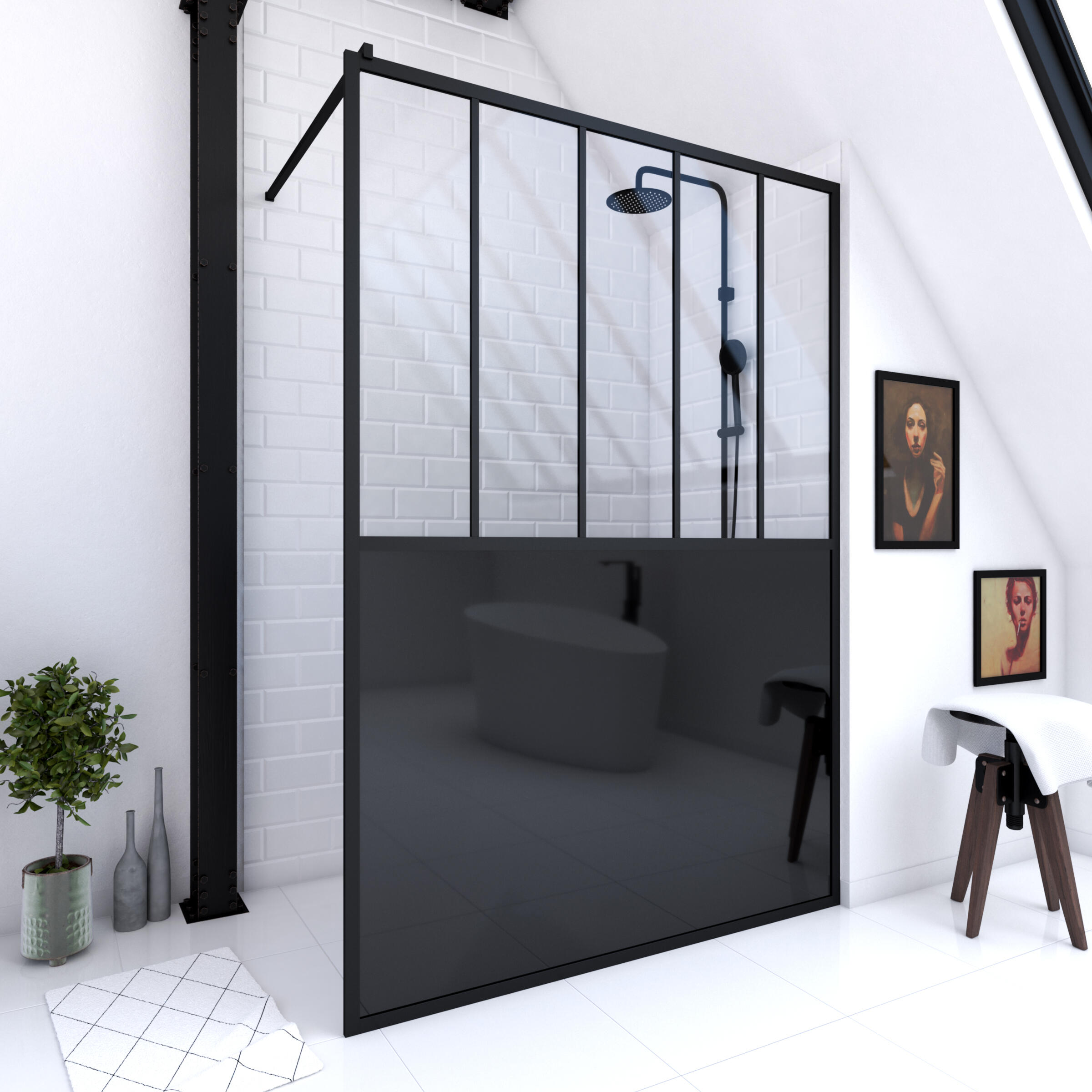 Panel de ducha outline transparente perfil negro 140x200cm