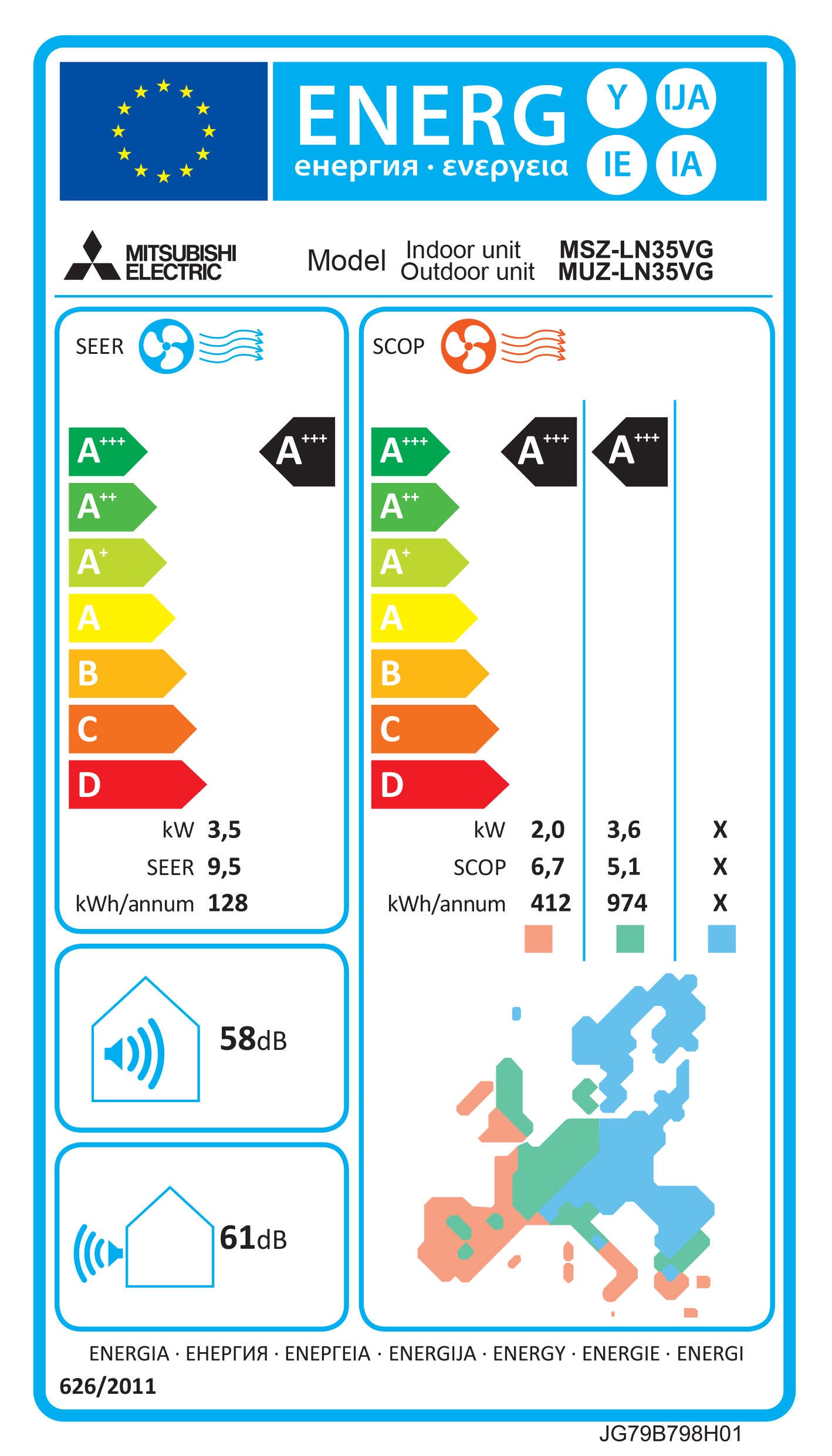 Unità interna condizionatore MITSUBISHI ELECTRIC 12000 BTU inverter WIFI A+++/A+++ serie LN - 6