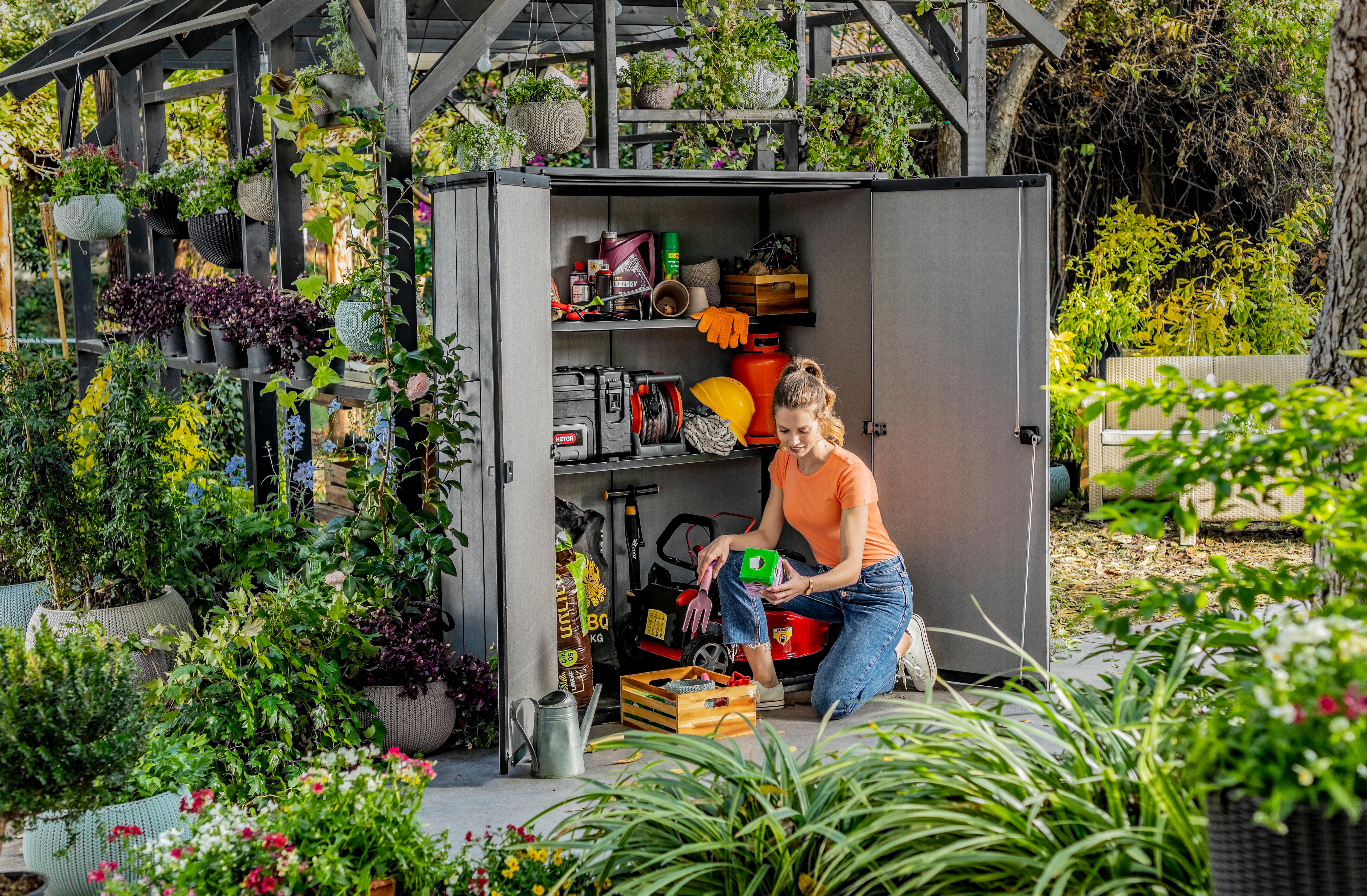 Box portattrezzi in polipropilene KETER HIGH STORE + L 140 x P 73.6 x H 170.4 cm GRIGIO - 7