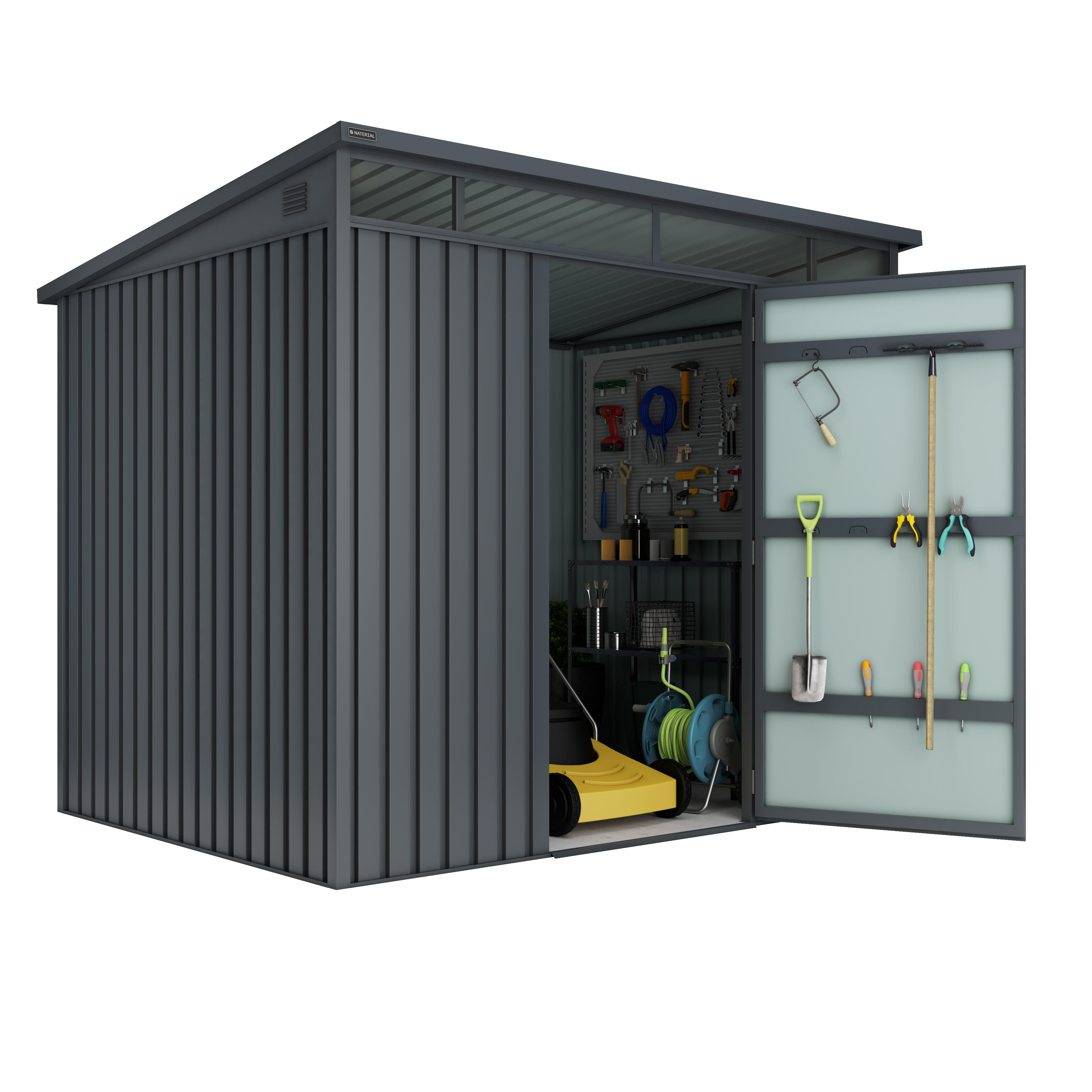 Caseta de metal Huntington M de 237x201x186 cm y 4.5 m2 con 0.4 mm espesor y puerta abatible NATERIAL - 5