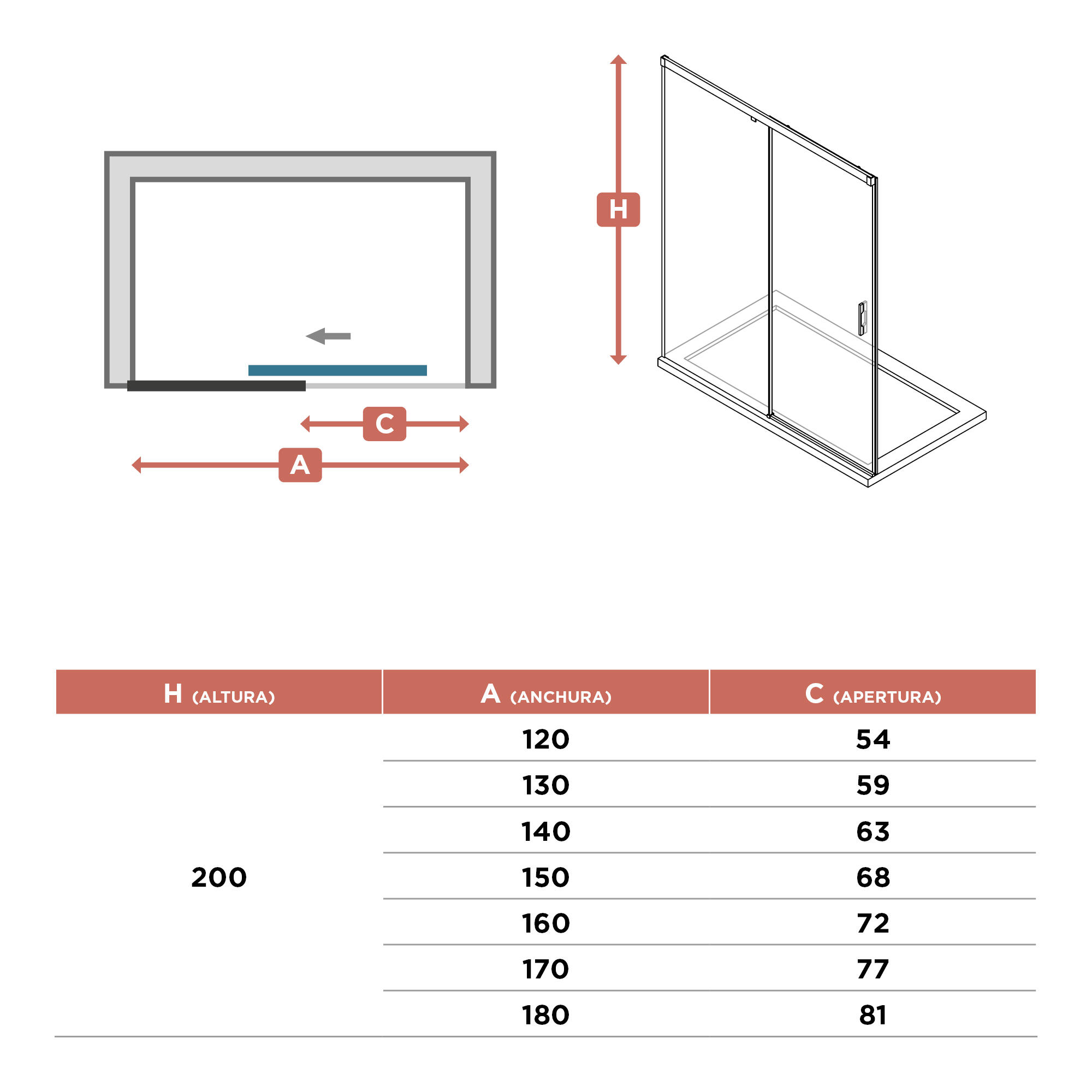 Mampara de ducha frontal 1 fijo + 1 puerta corredera transparente Tala perfil aluminio cromo (161-170)x200 cm cristal 6mm cierre magnético sin guía inferior marca Glassinox - 2
