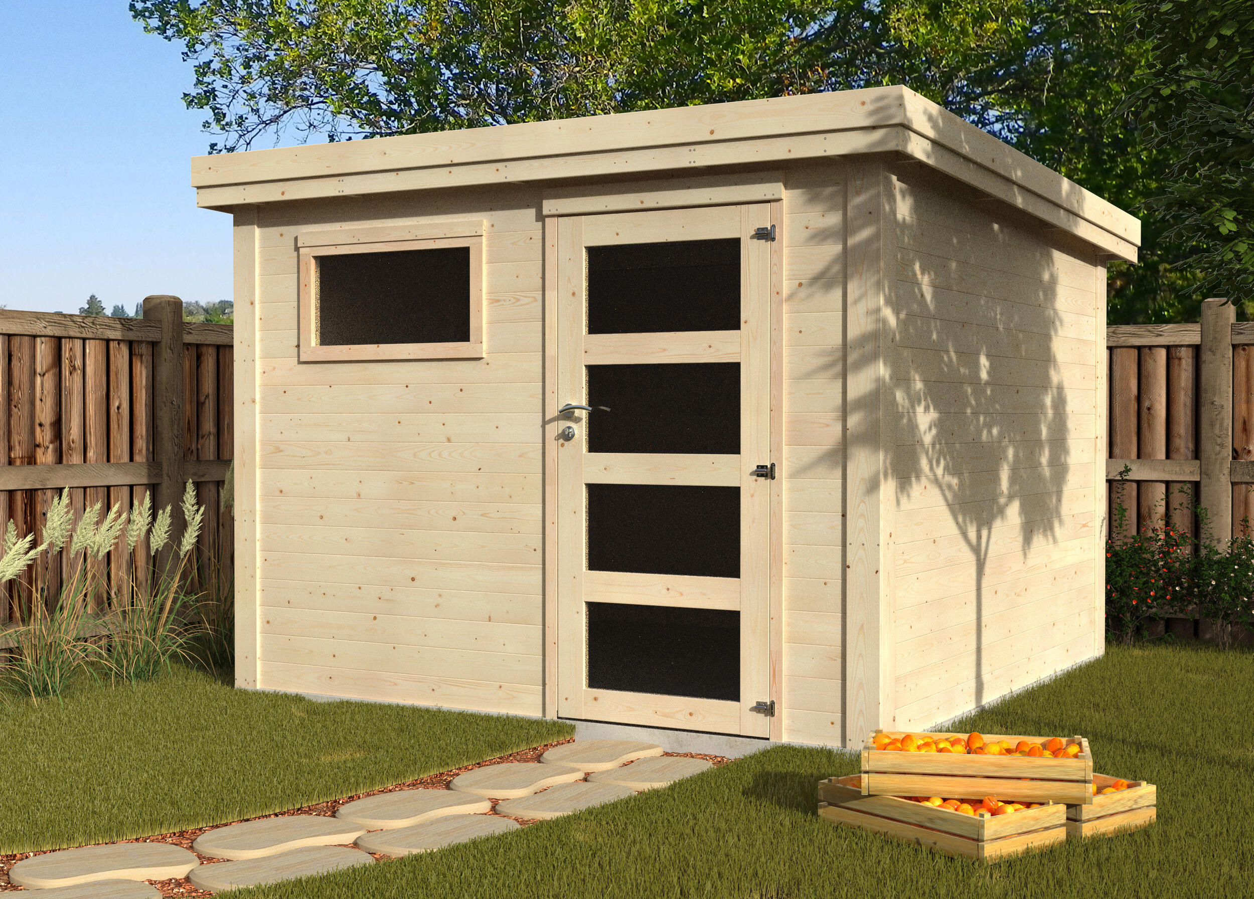 Caseta de madera Paco de 300x216x305 cm y 7.54 m2 con 28 mm espesor y puerta abatible DECOR ET JARDIN - 5