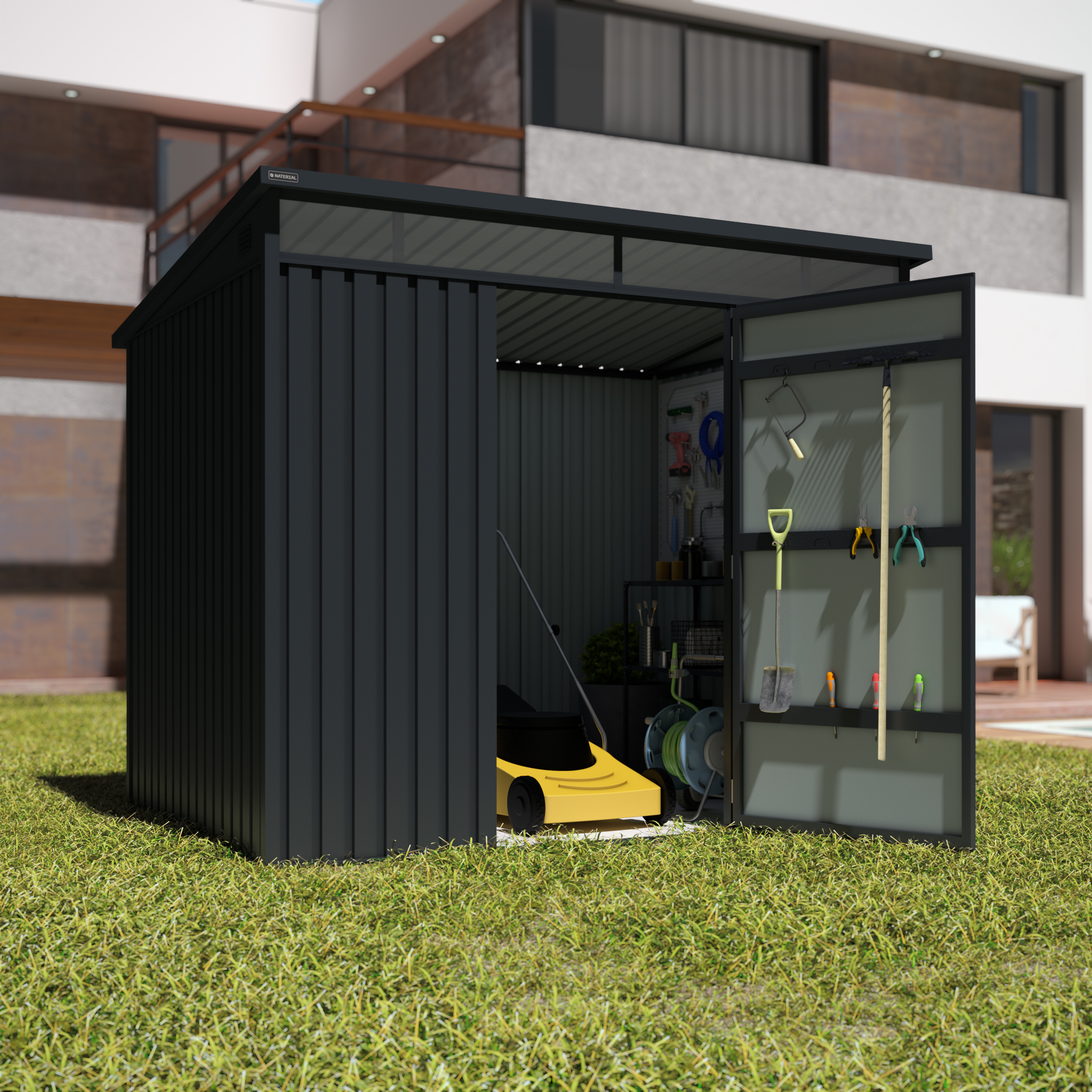 Caseta de metal Huntington M de 237x201x186 cm y 4.5 m2 con 0.4 mm espesor y puerta abatible NATERIAL - 3