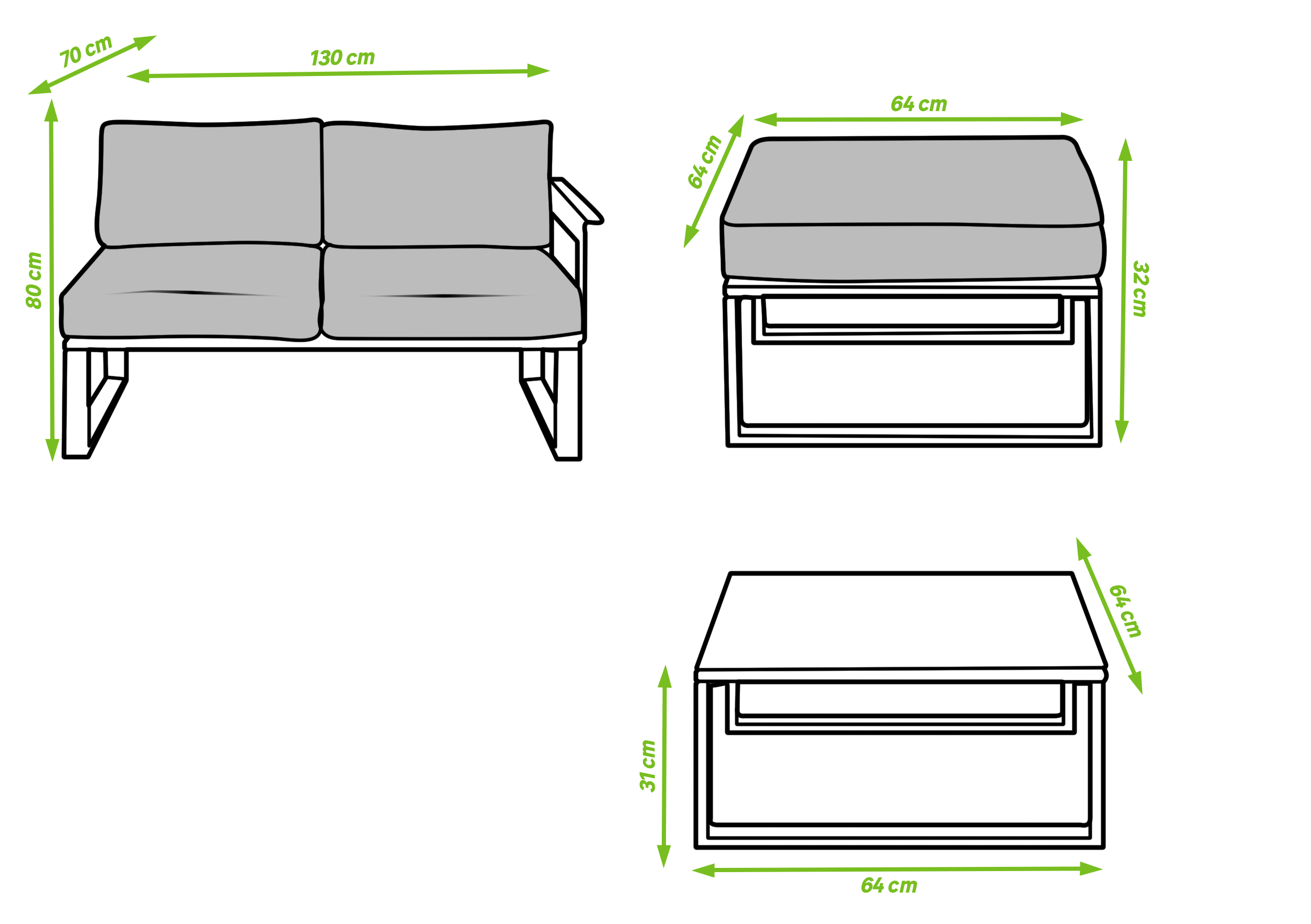 Salotto da giardino per 7 persone antracite Odyssea NATERIAL con cuscini in poliestere grigio - 28
