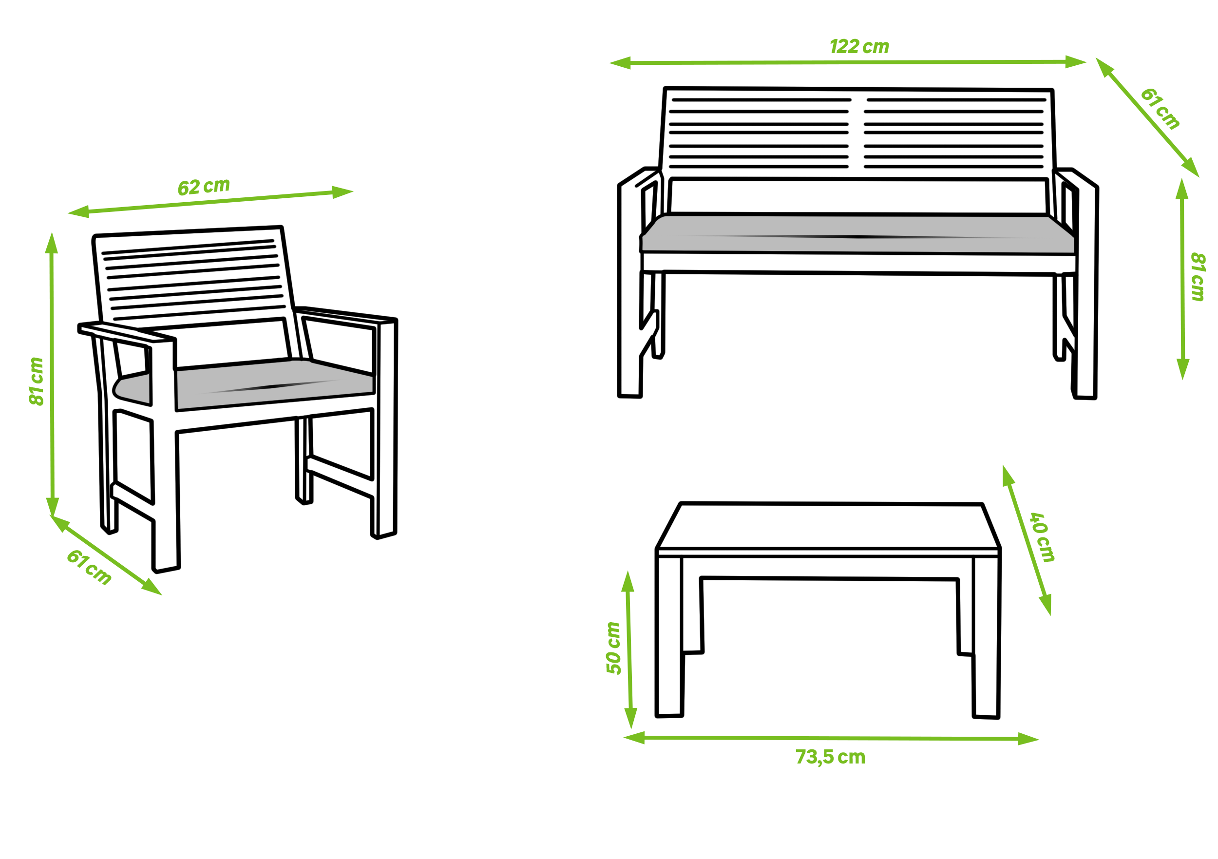 Conjunto jardim relax acácia sofá e mesa castanho 4 pessoas Solis Naterial - 9