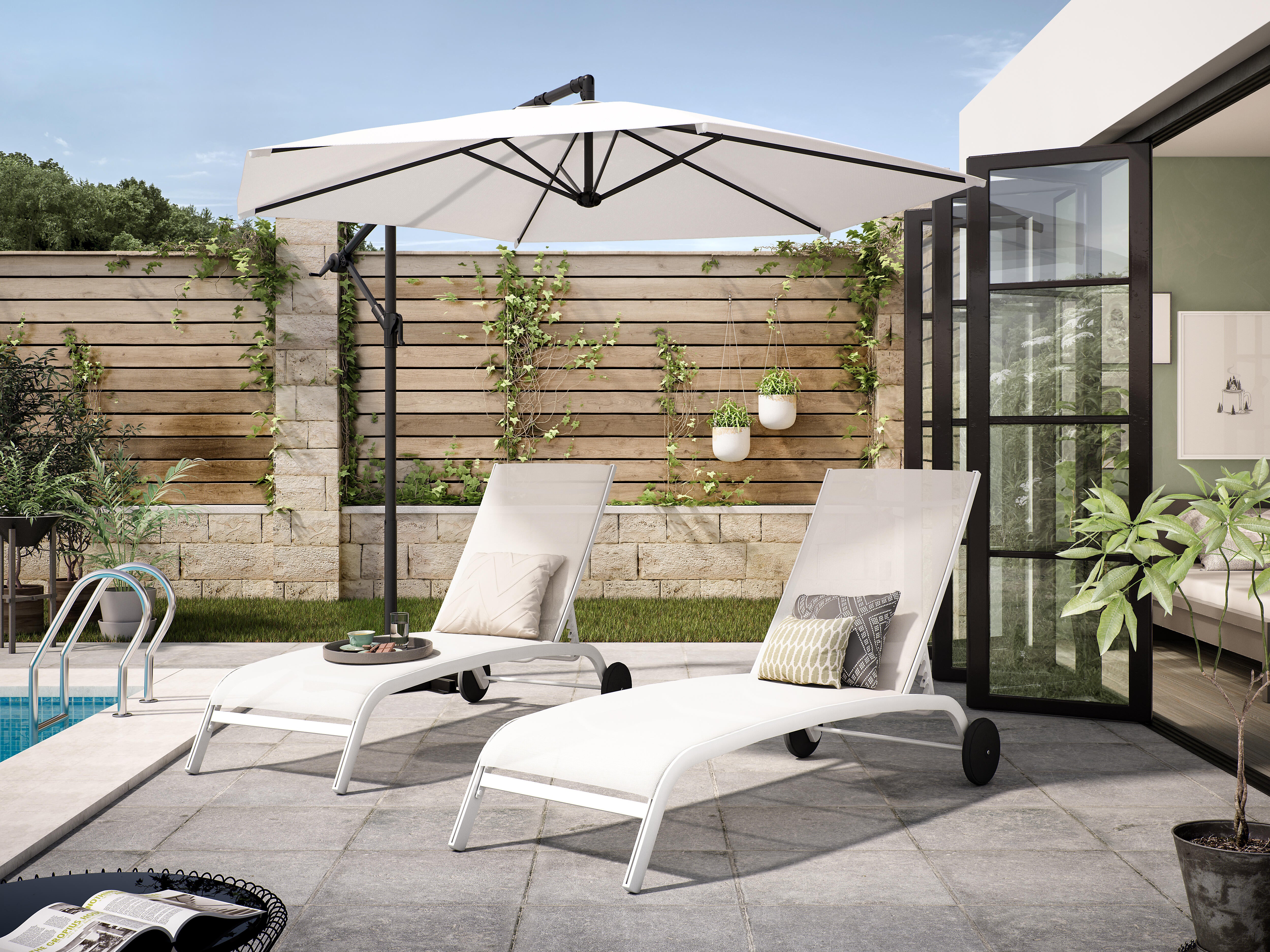 Ombrellone a palo laterale grigio Polar con telo esagonale tortora L 290 x P 290 x H 245 cm - 2