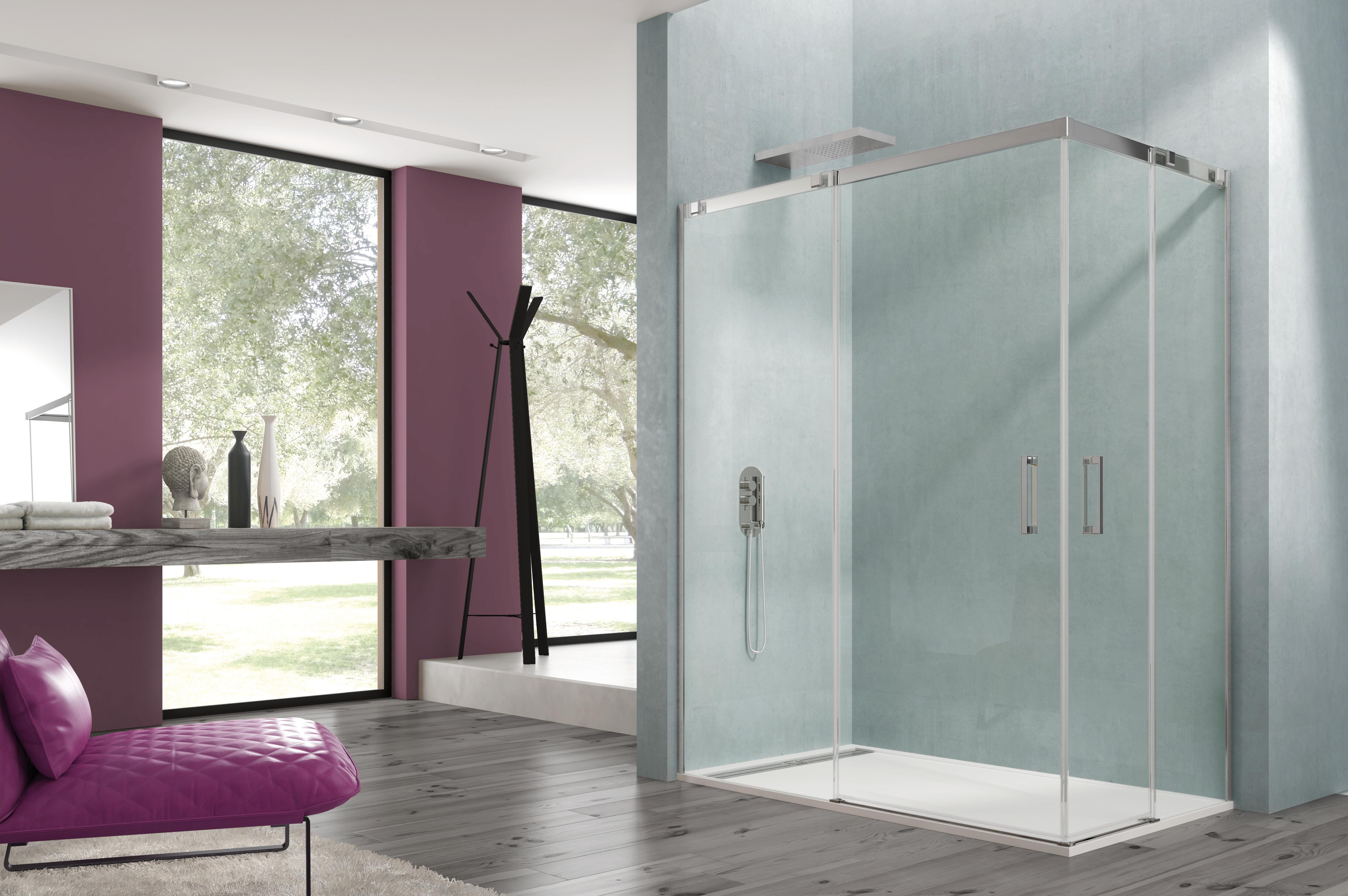 Mampara de ducha corredera transparente steel perfil cromo (70-75)x(105-109)x195 cm 6 mm