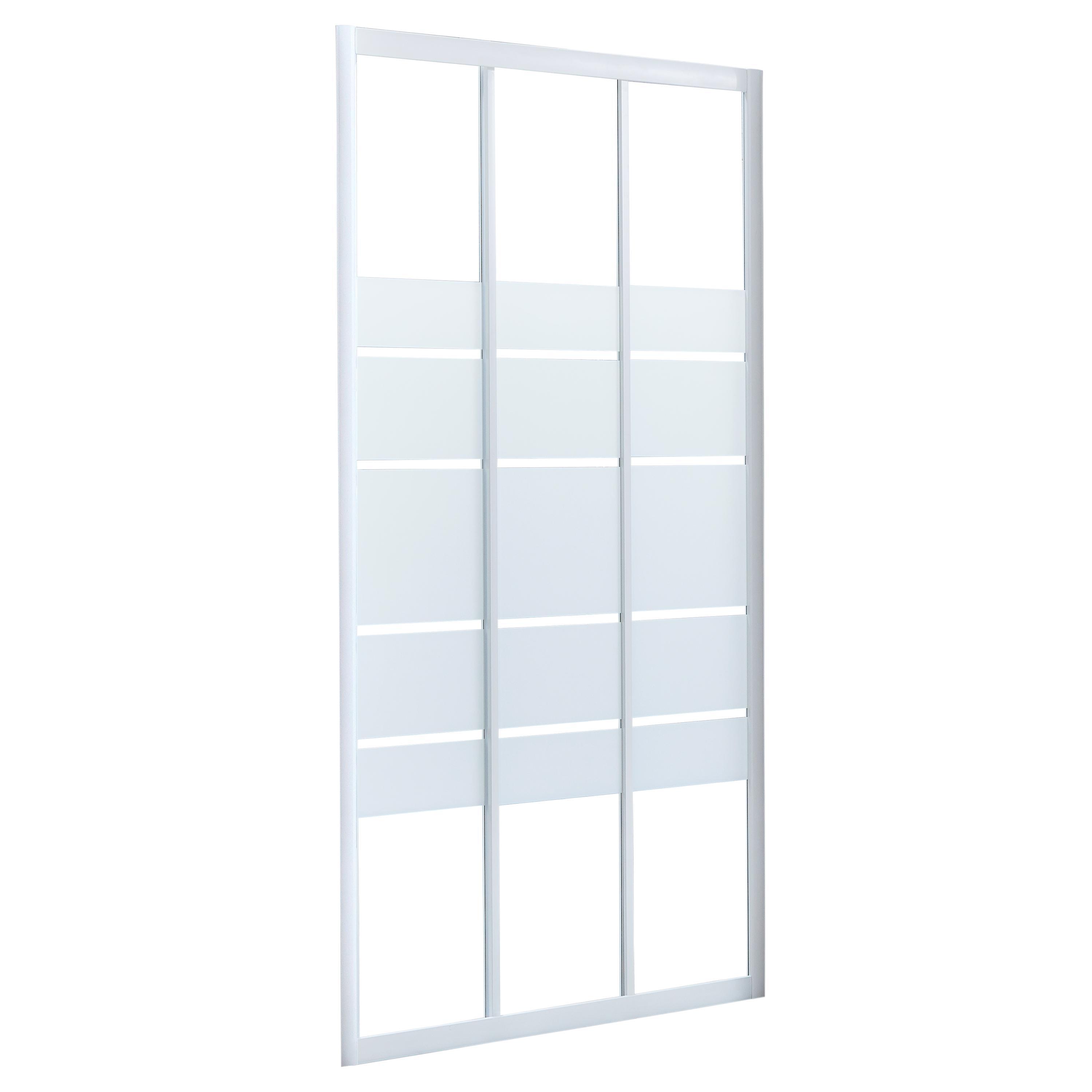Mampara de ducha frontal corredera 1 hoja fija + 2 puertas correderas Essential. Perfil aluminio blanco. Ancho adaptable (87-90)x185 cm cristal templado de seguridad serigrafiado 4 mm. Cierre magnético con guía inferior Sensea - 8