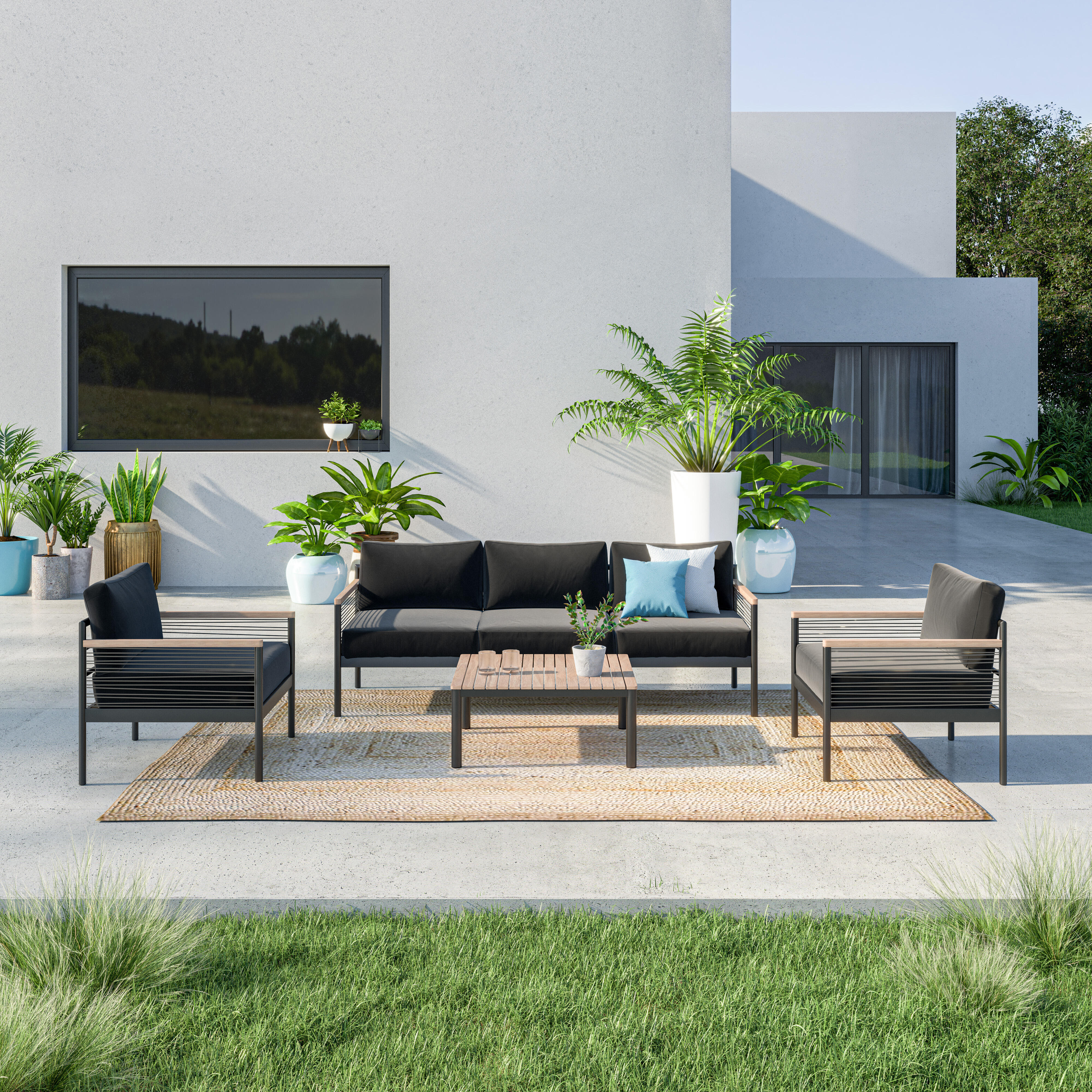 Sillón de jardín con cojín de aluminio Escocia negro - 3