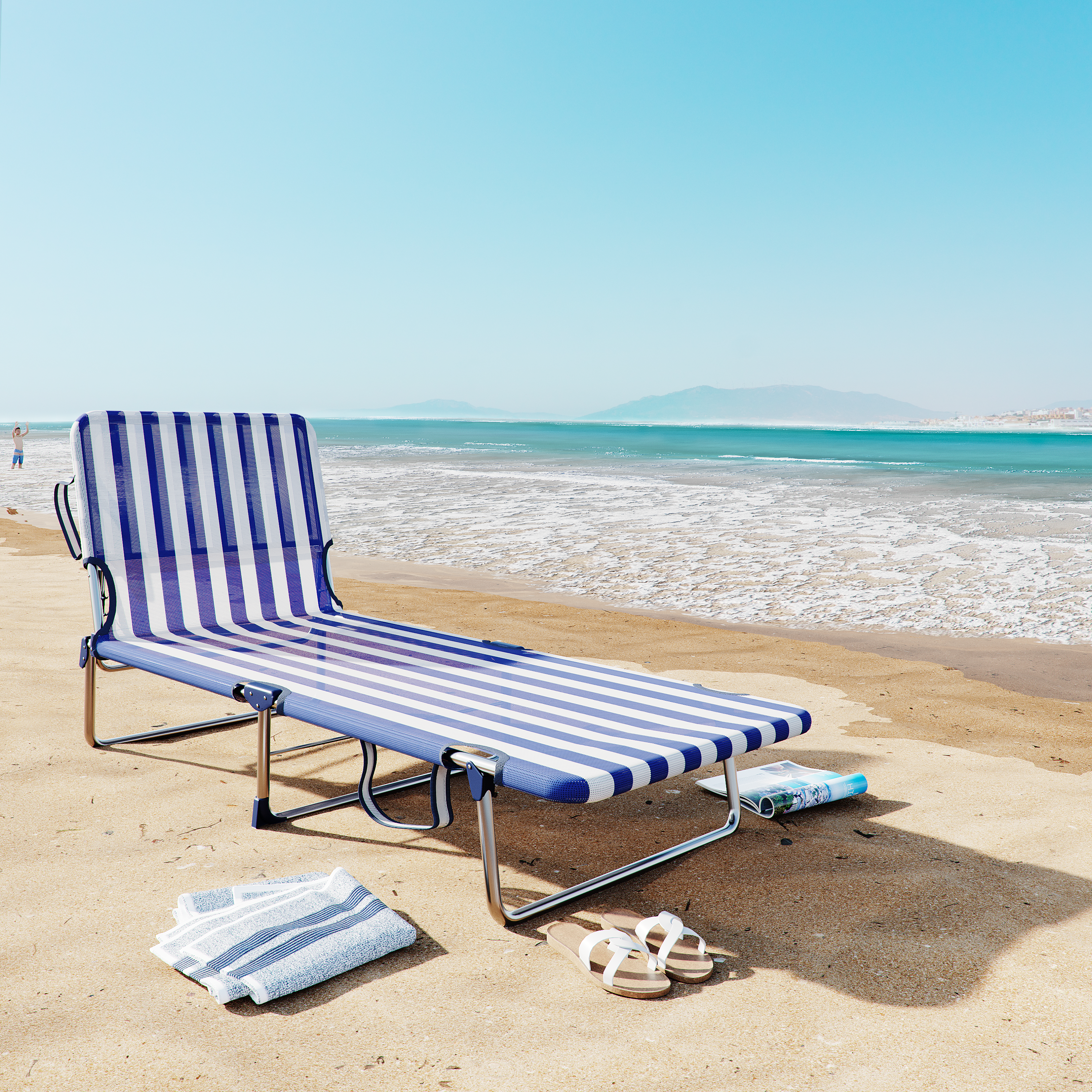 Tumbona de playa plegable de aluminio azul 67x30x191 cm - 2