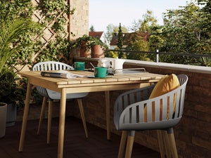 Conjunto de jardín comedor mesa plegable 120x70 + 4 sillas madera y  textileno beige - Java Light