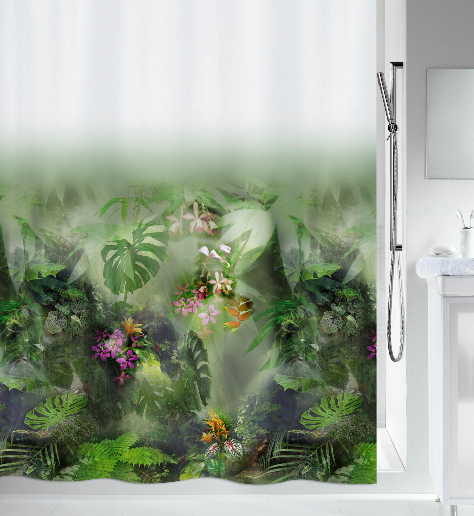Cortina de baño jungle verde poliéster 180x200 cm
