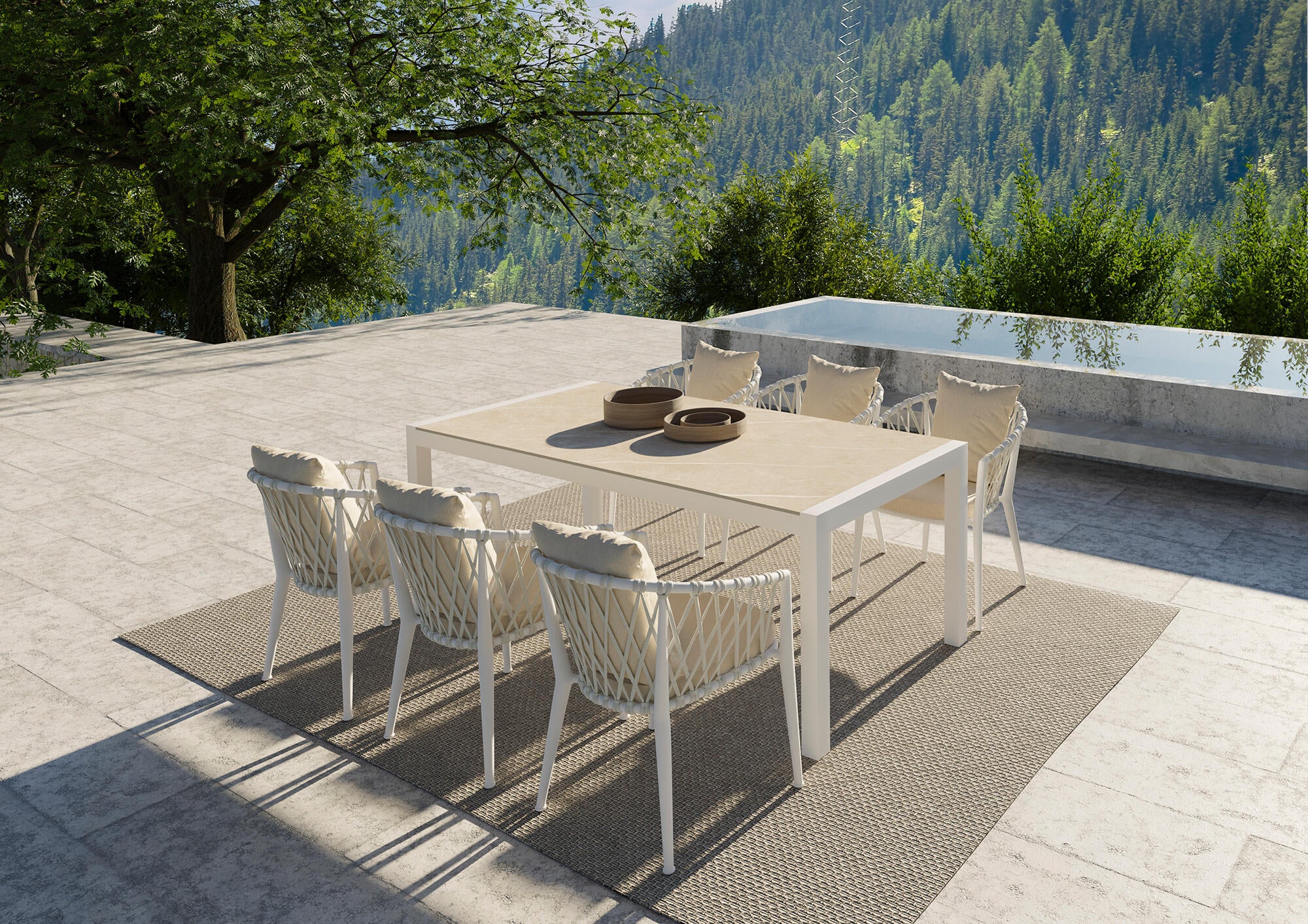 Mesa de aluminio y cerámica Luca blanco Taupe de 90x74x192 cm