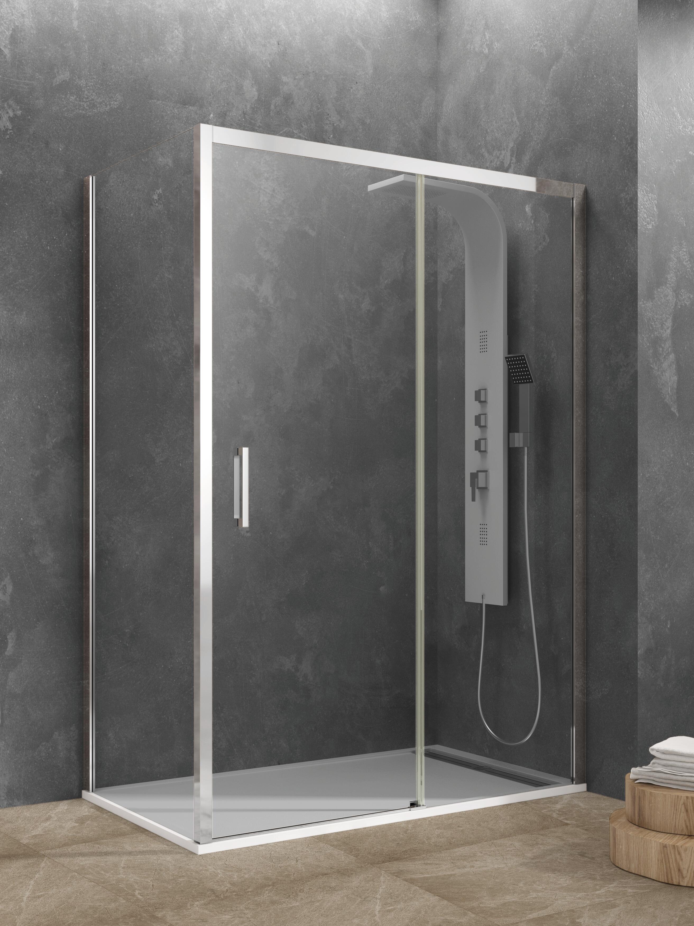 Mampara de ducha frontal con panel fijo lateral corredero transparente ark perfil cromo (66-69)+70 x195 cm