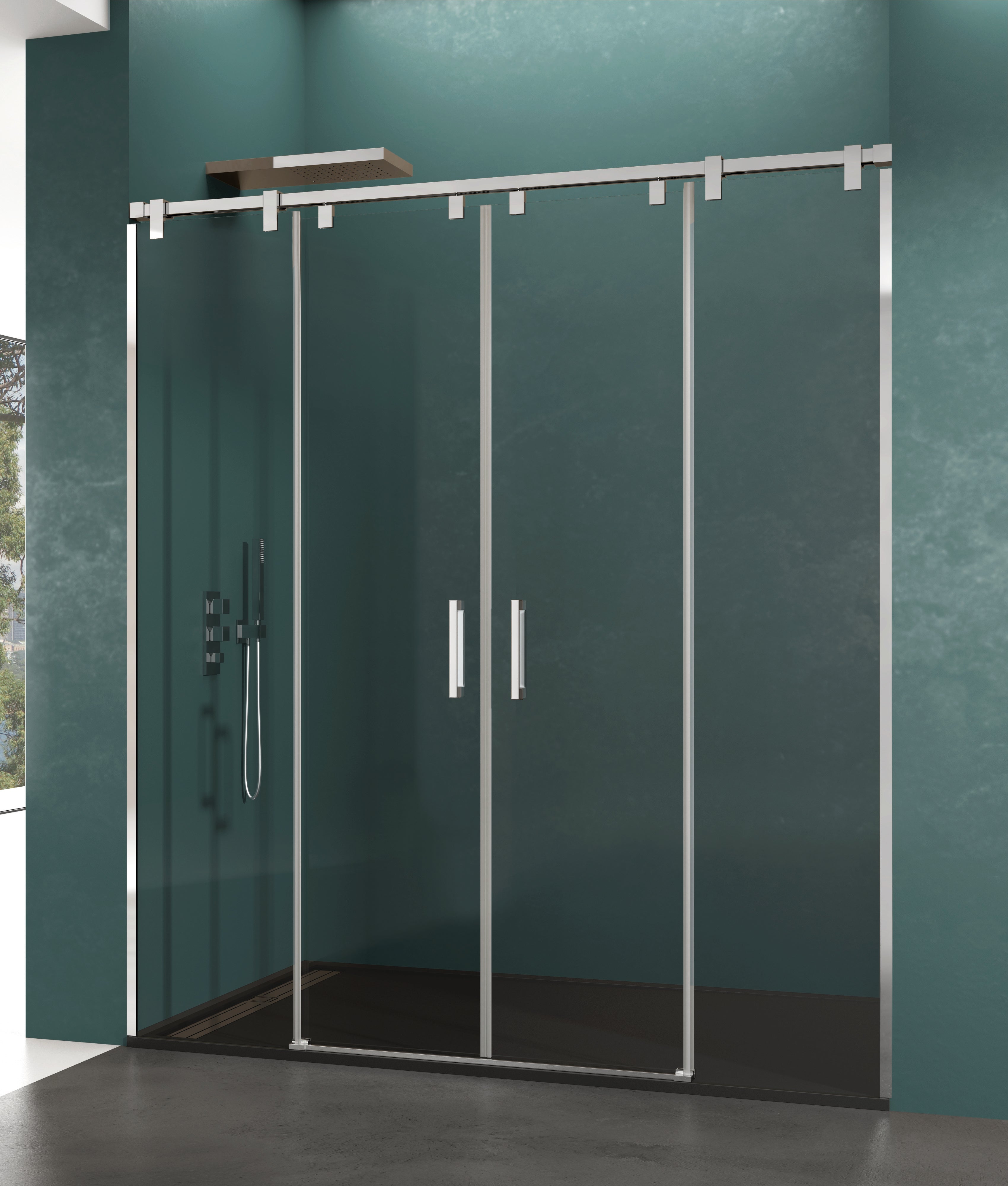 Mampara de ducha frontal corredera transparente steel ft perfil cromo (152-162)x195 cm