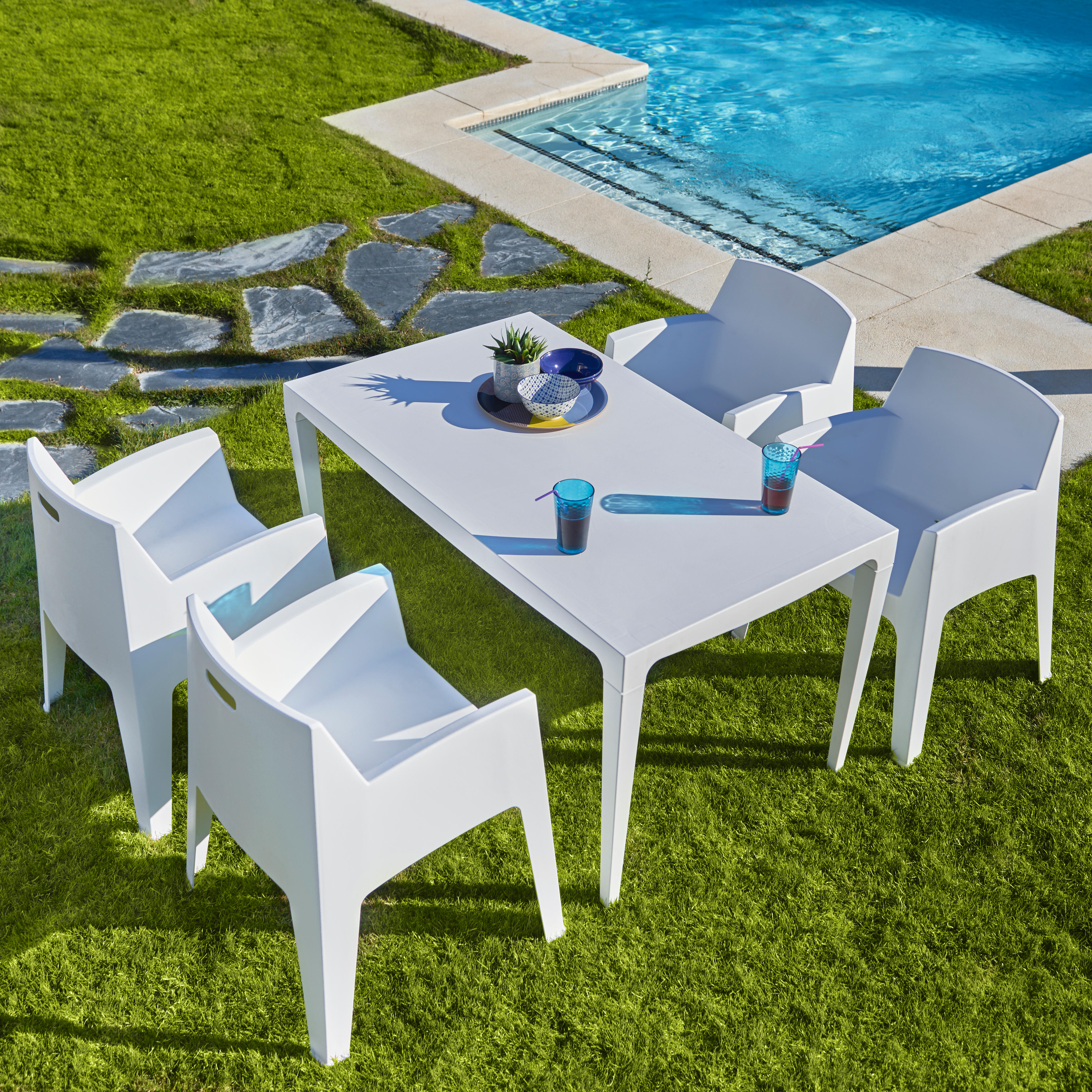 Mesa de jardín de comedor de polipropileno Máster blanco de 140x75x80 cm - 7