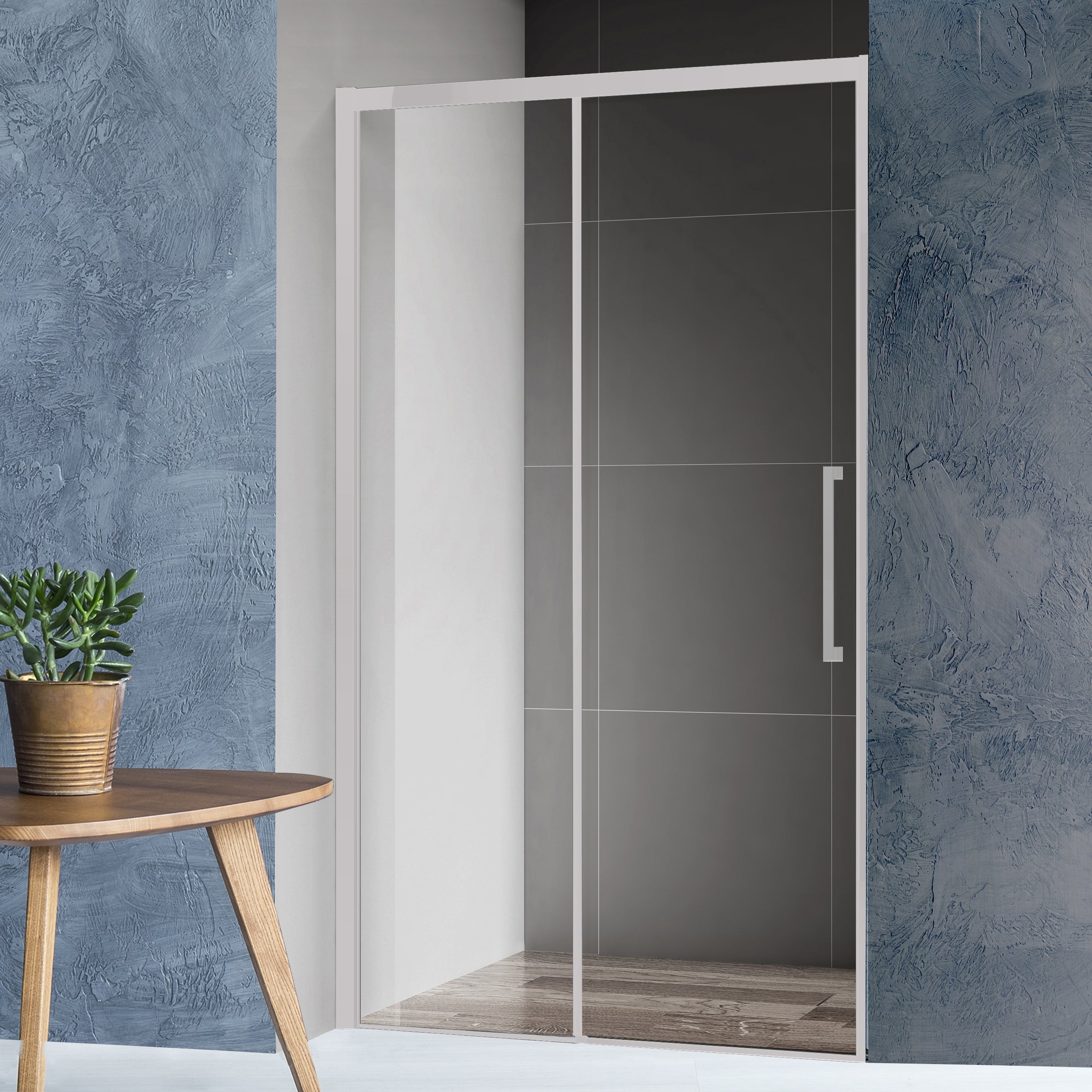 Mampara de ducha frontal 1 fijo + 1 puerta corredera transparente vista con perfil aluminio cromo (98-102)x195 cm cristal 6mm