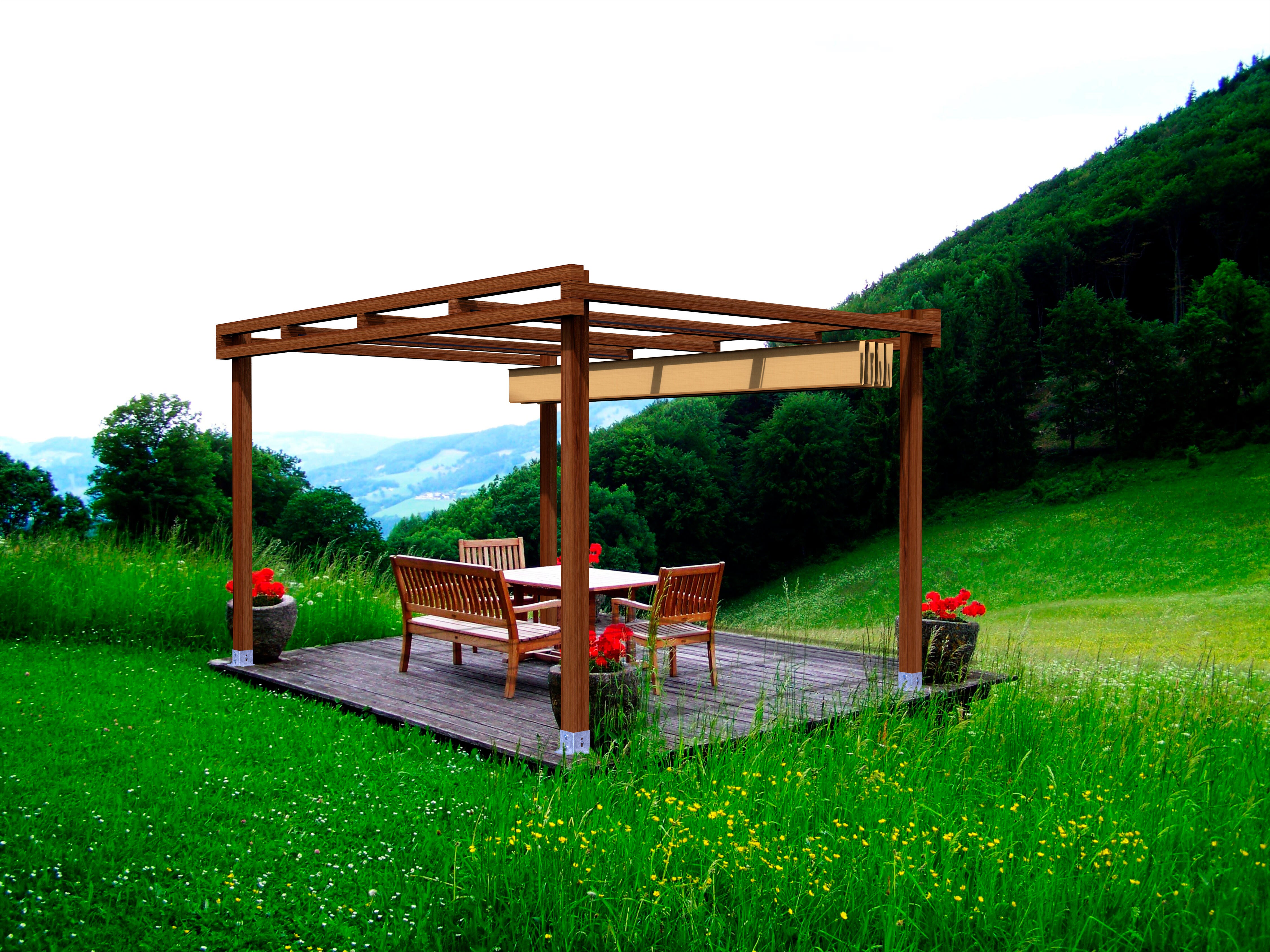 pergola de madera con toldo mausa ruidera de 400x300 cm marron