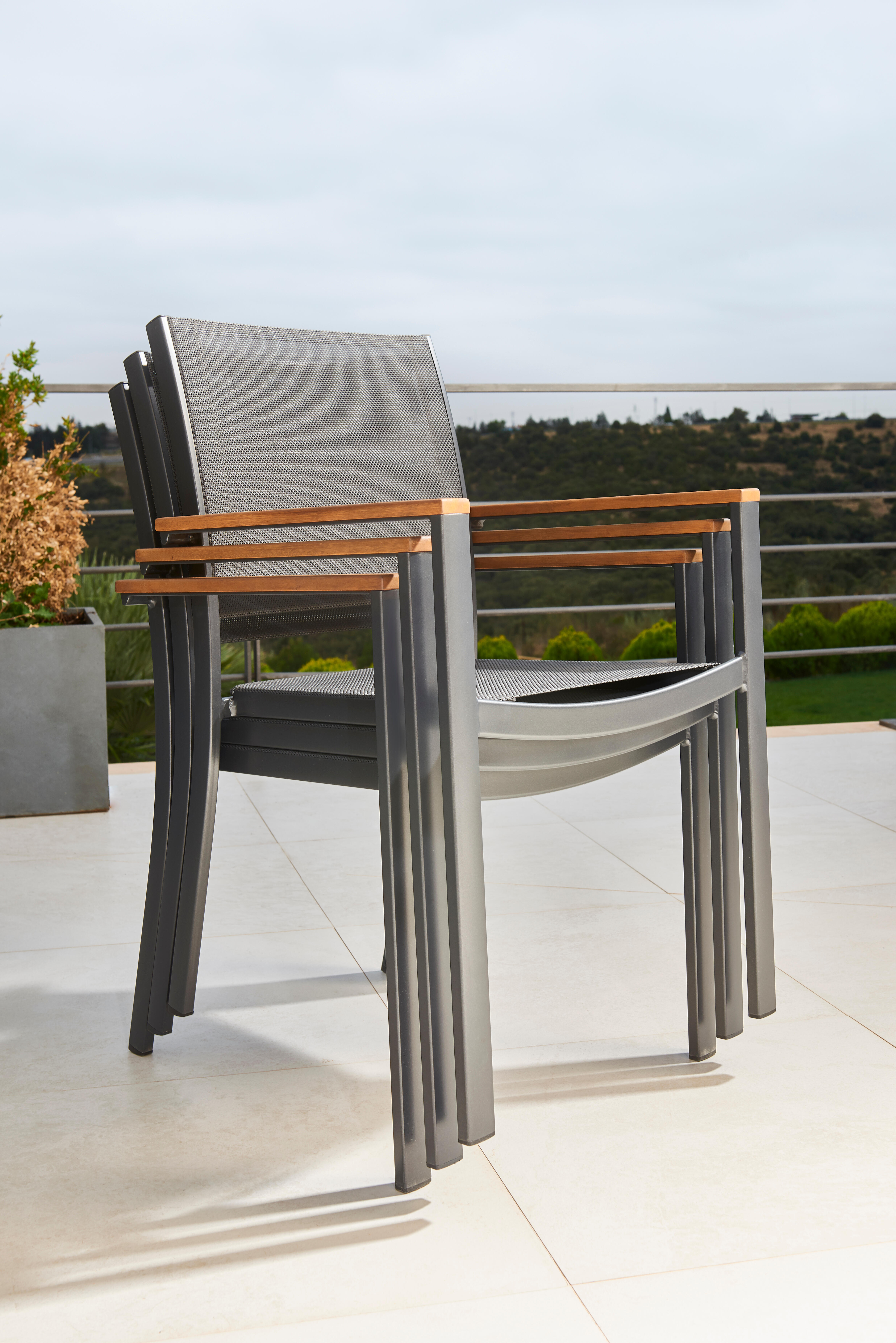 Sedia da giardino in alluminio con braccioli Oris NATERIAL, seduta in textilene grigio - 7
