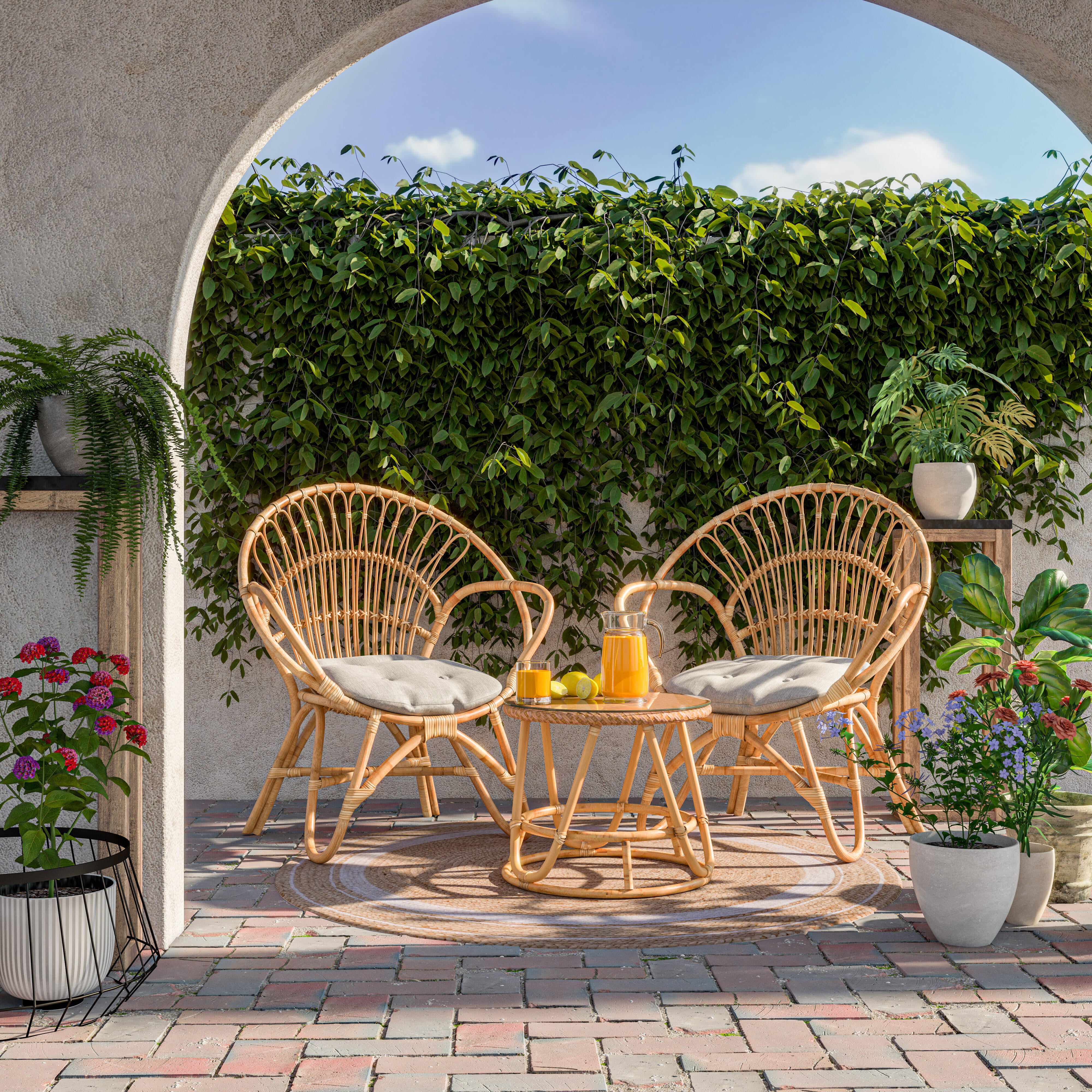 Conjunto de muebles de exterior Bombai de ratán natural para 2 comensales