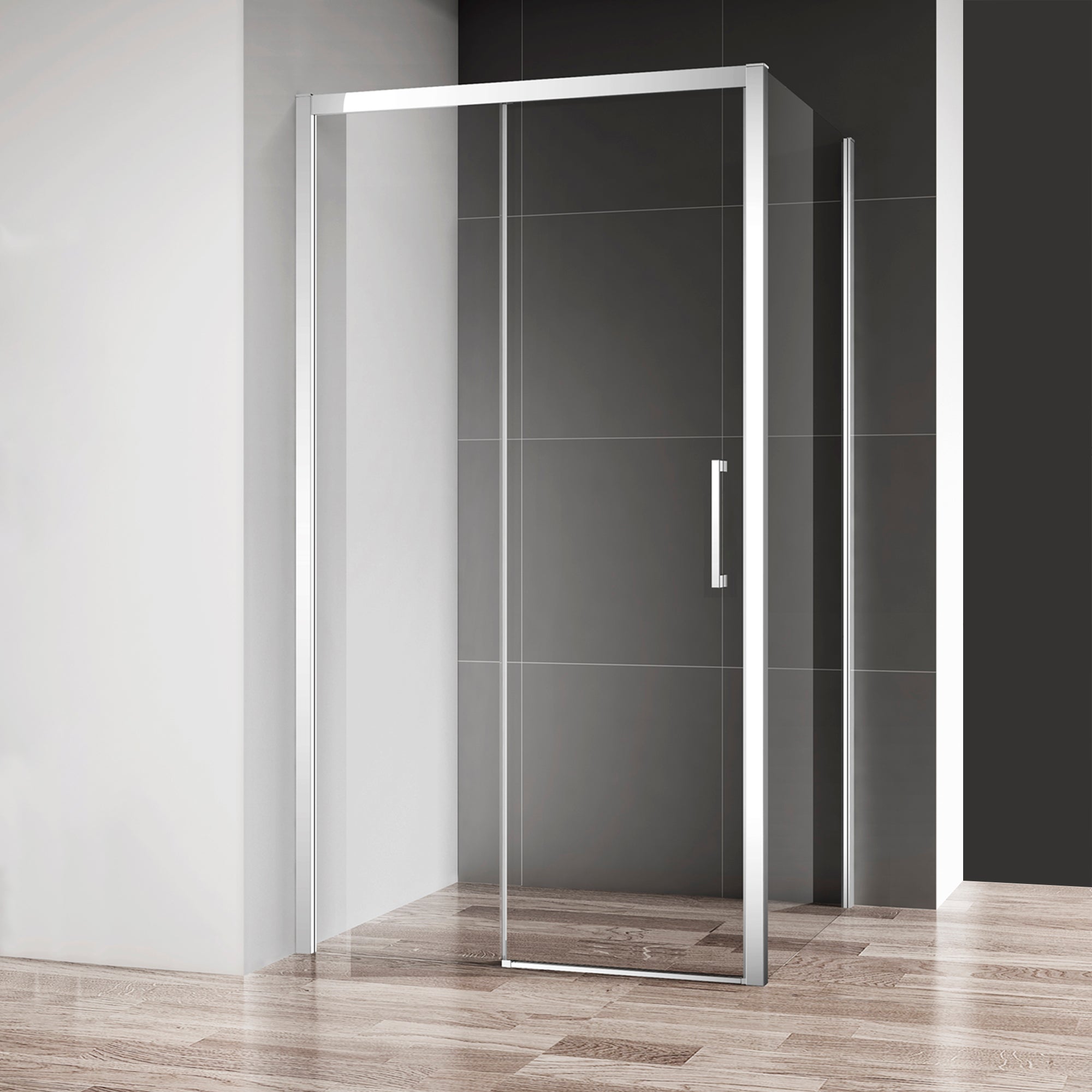 Mampara de ducha frontal corredera transparente y panel fijo lateral vista perfil aluminio cromo (68-70)+70 x195 cm cristal 6mm antical