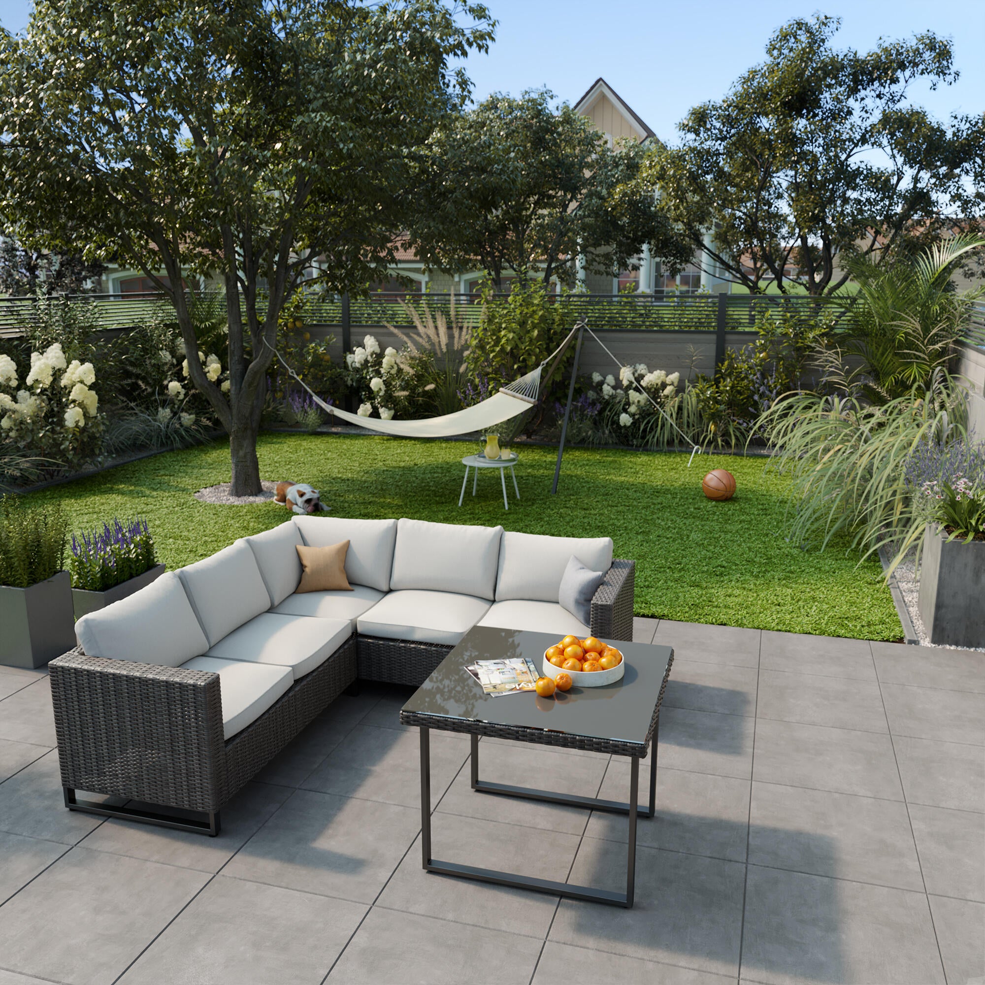 Sofá de canto em rattan sintético cinzento escuro Naterial Noa - 4