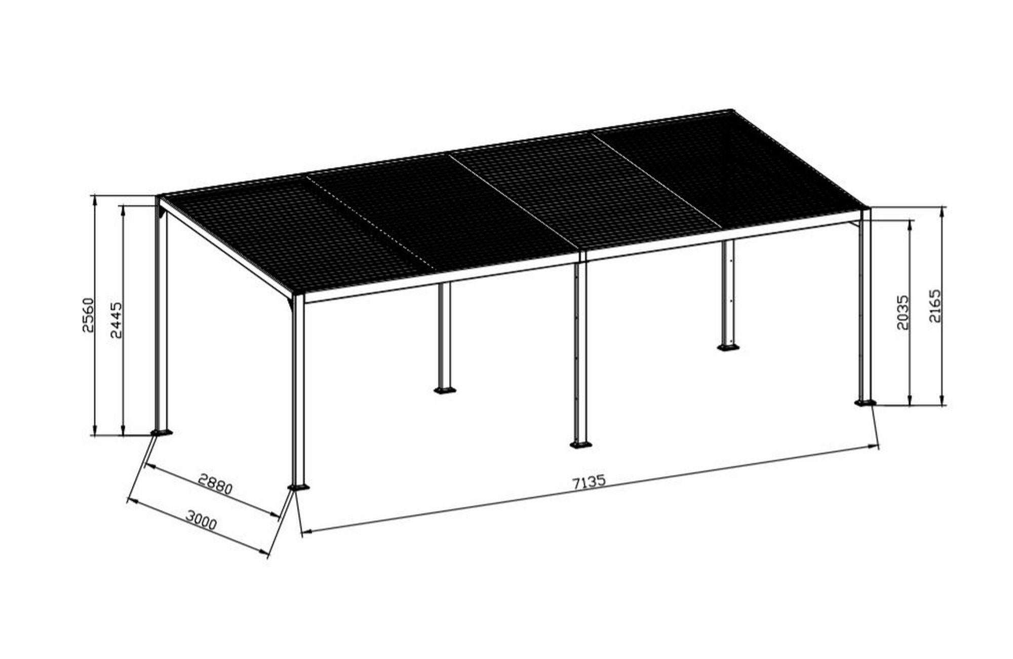 Pérgola de aluminio gris antracita 7,2x3 m. parte 2 de 7 de un conjunto