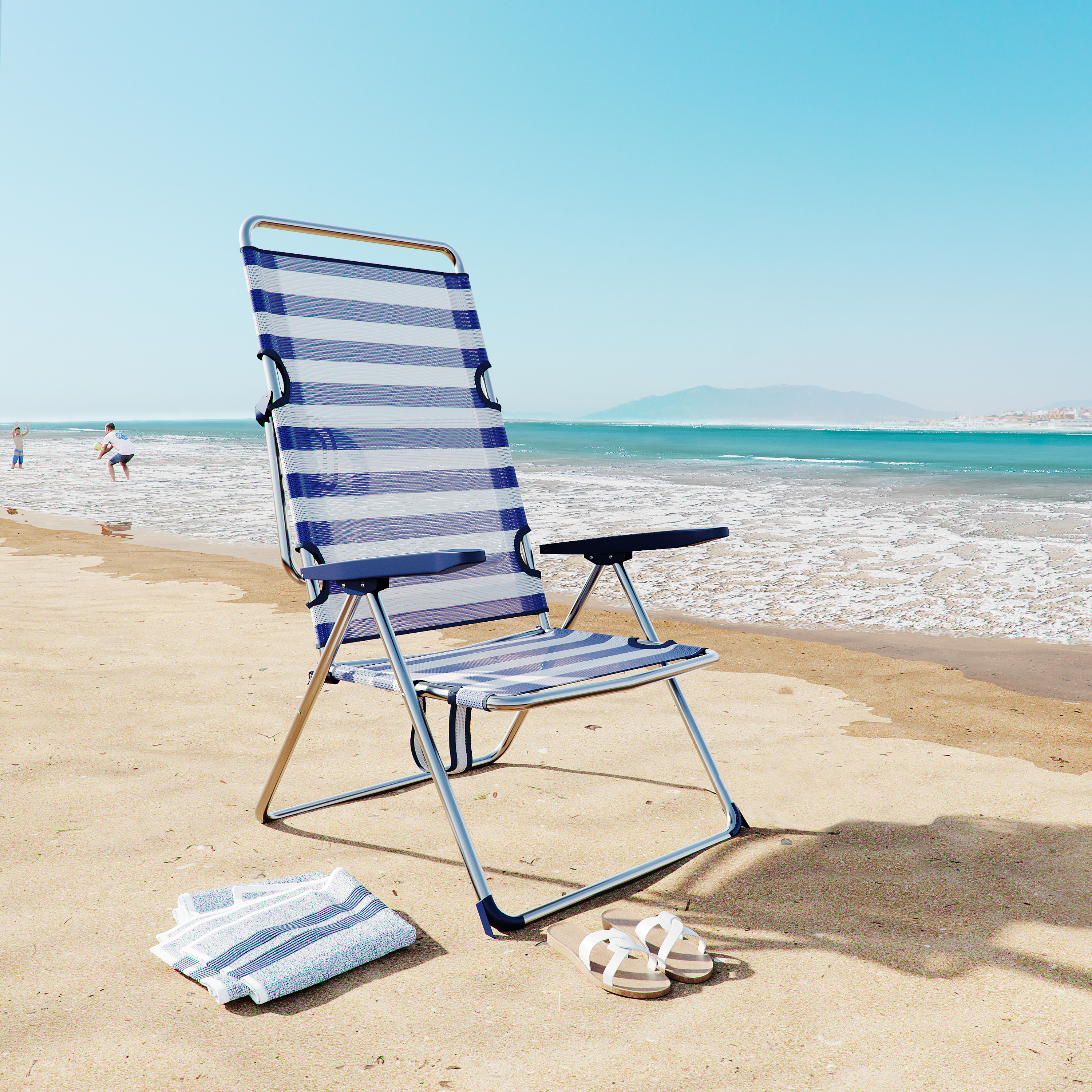 Silla plegable multiposición de playa de aluminio Basic azul - 4