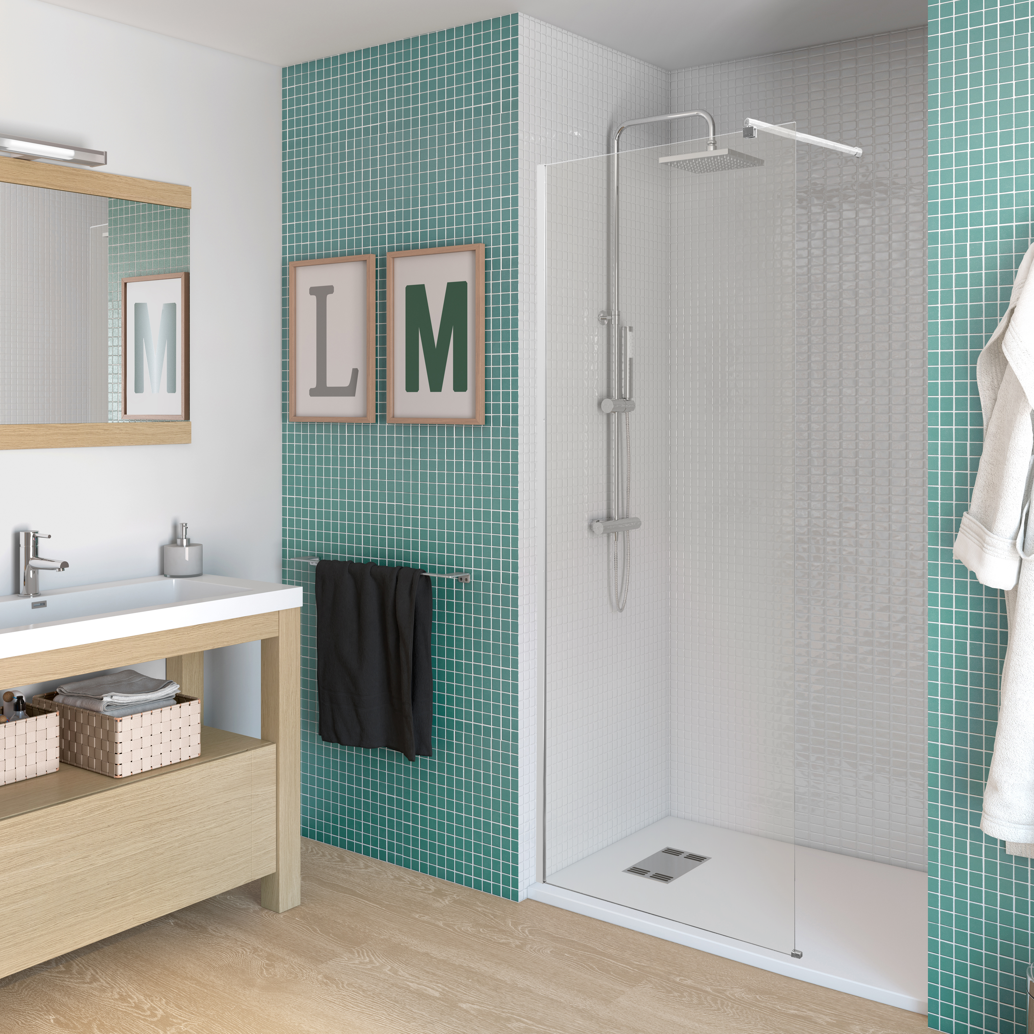 Mampara de ducha fija transparente nerea perfil cromo (78.5-80)x190 cm 6mm