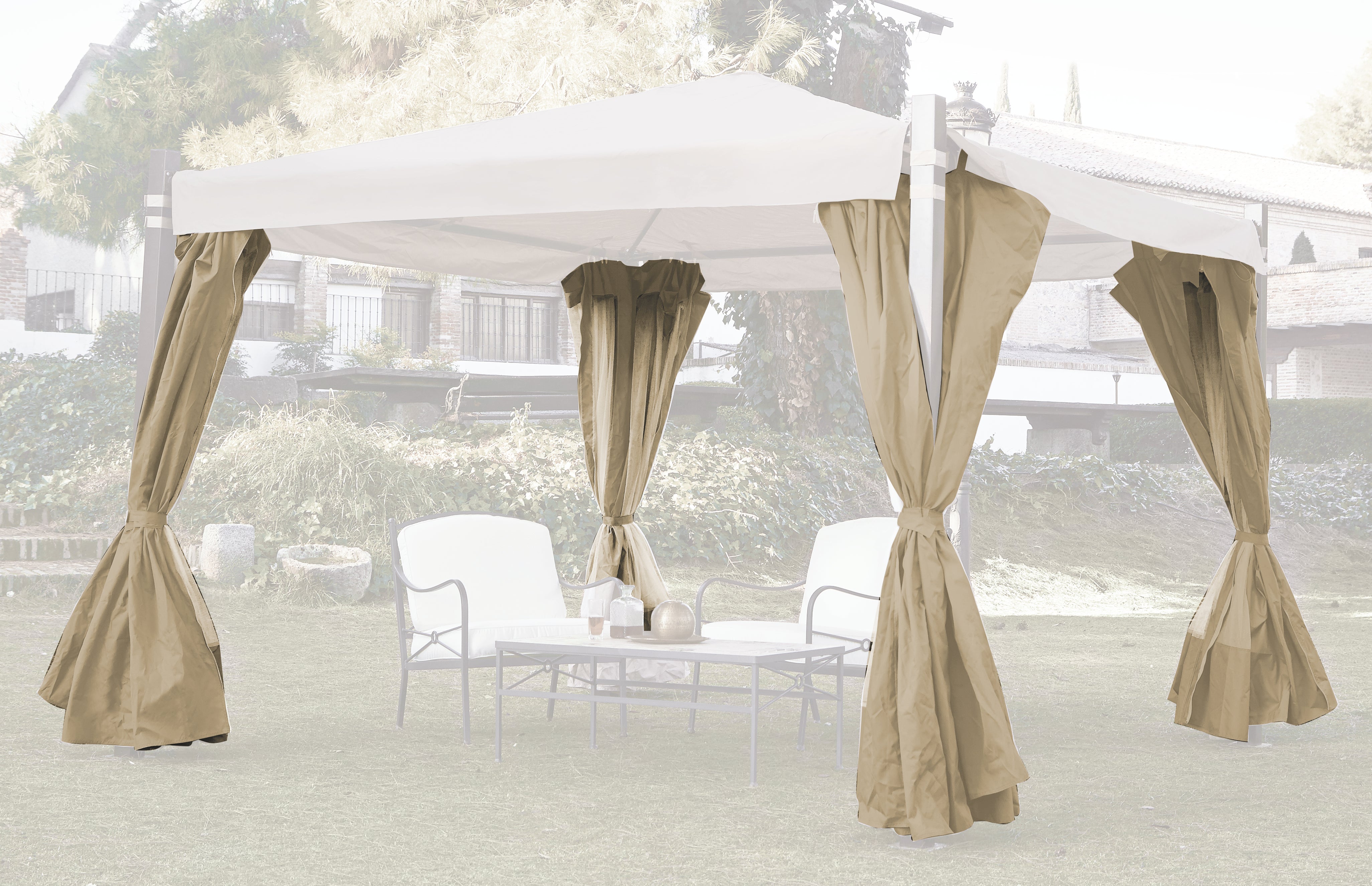 Pack 4 cortinas de poliéster 300x300 cm madera tostado