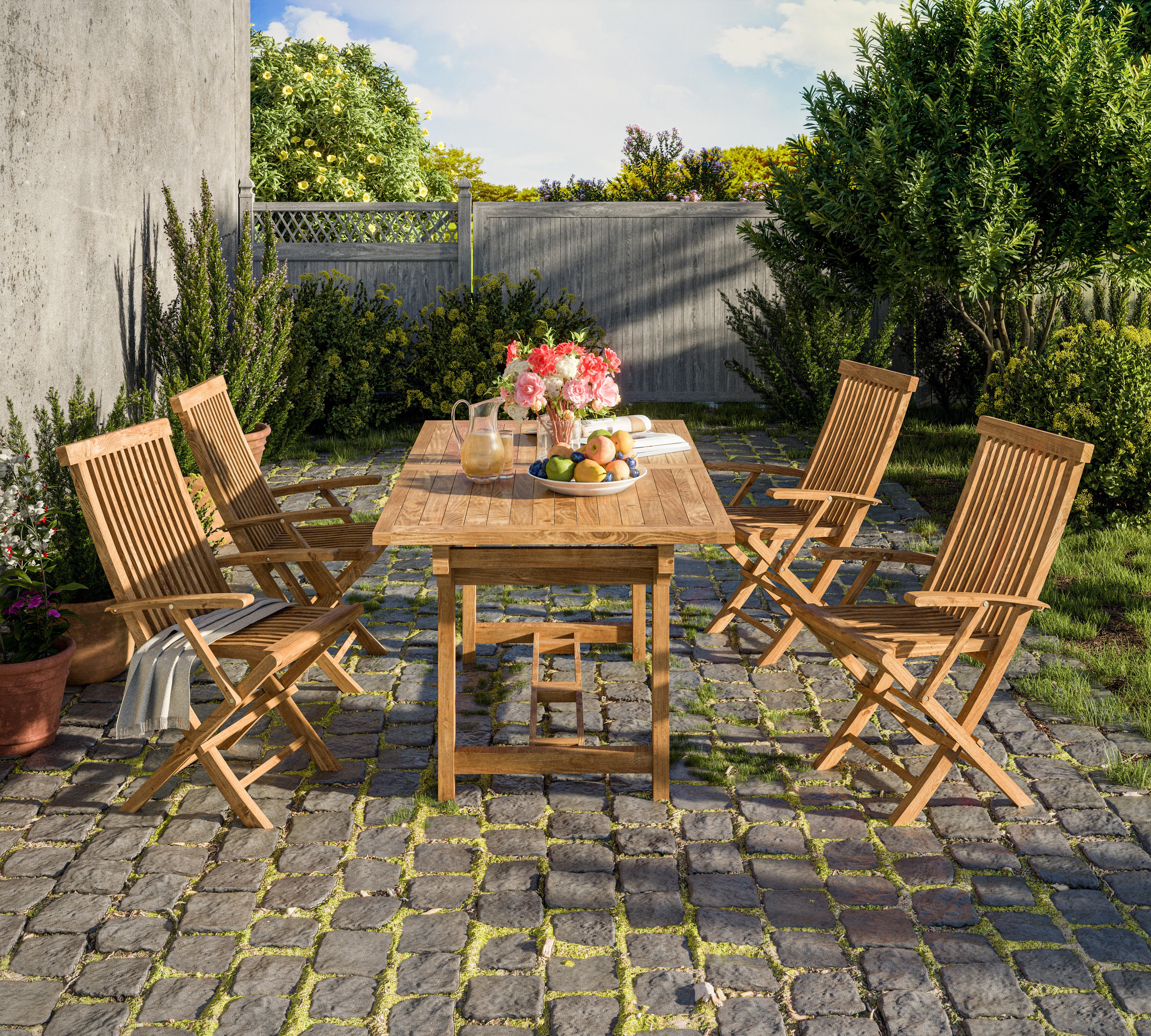 Conjunto de muebles de exterior abelia extensible de madera para 4 comensales