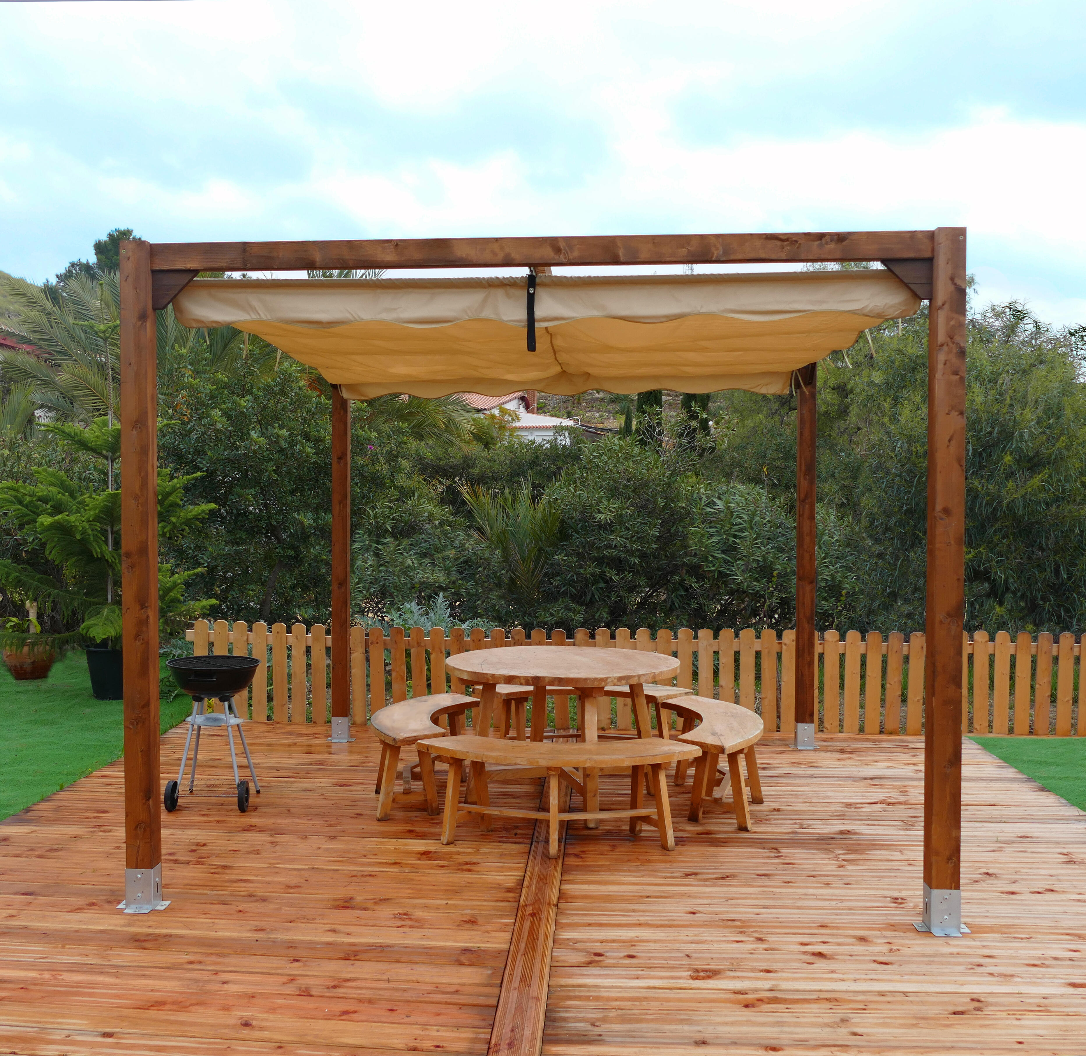 Pérgola de madera aneto de 300 x 300 cm marrón