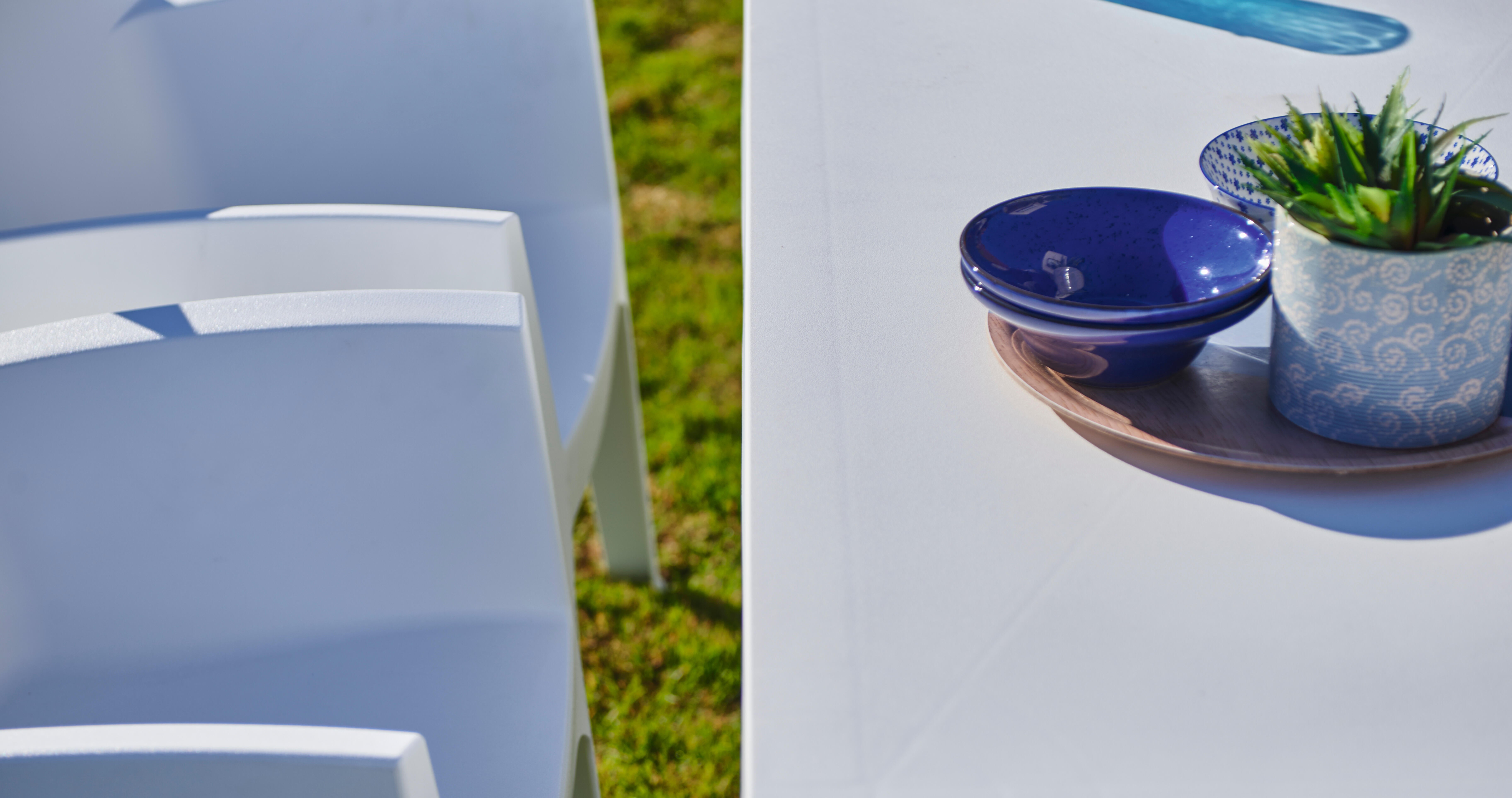 Mesa de jardín de comedor de polipropileno Máster blanco de 140x75x80 cm - 5