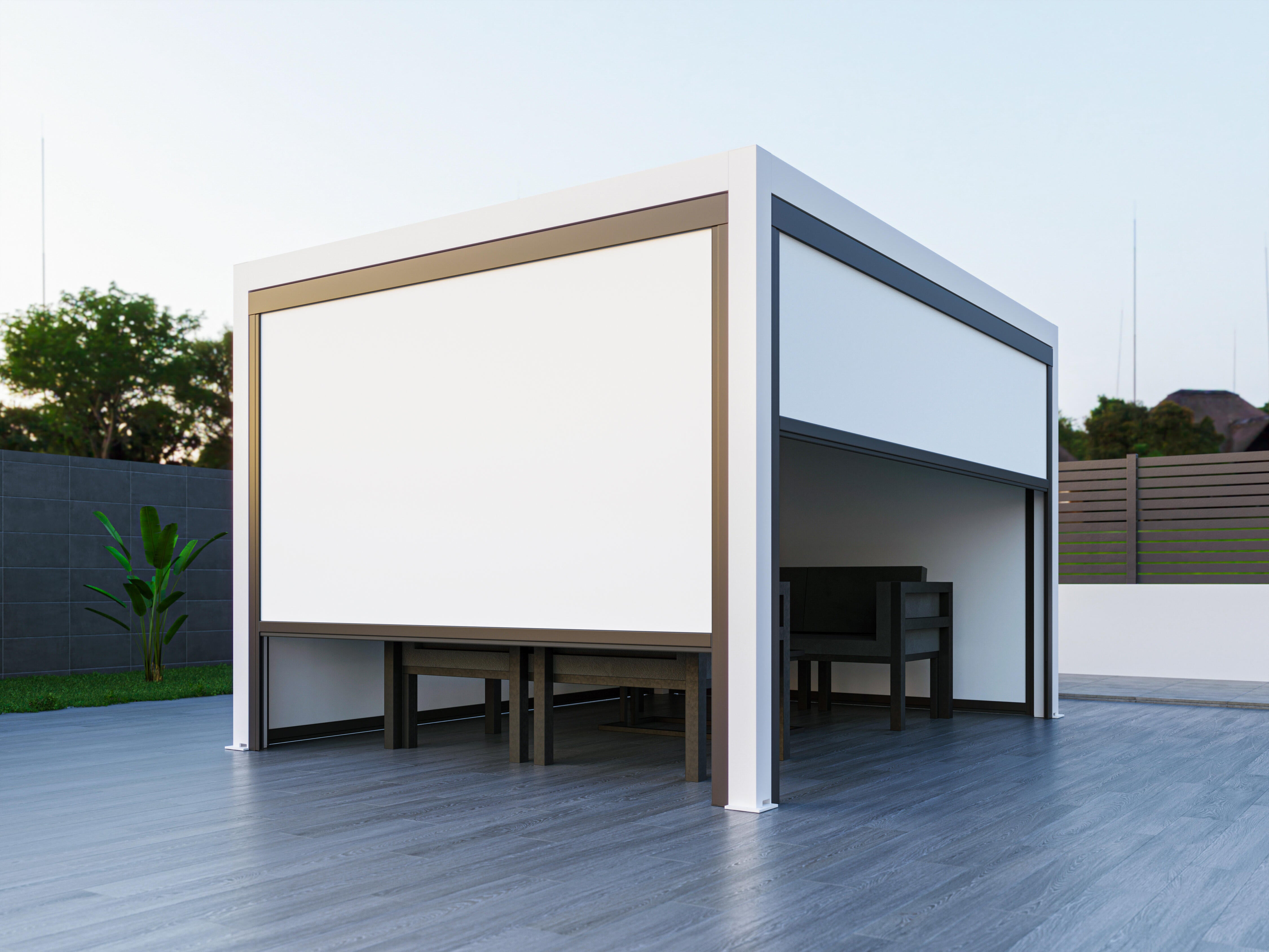 Toldo vertical zip roma de poliéster gris-blanco 3 x 2,5 m para pérgola bioclimática génova