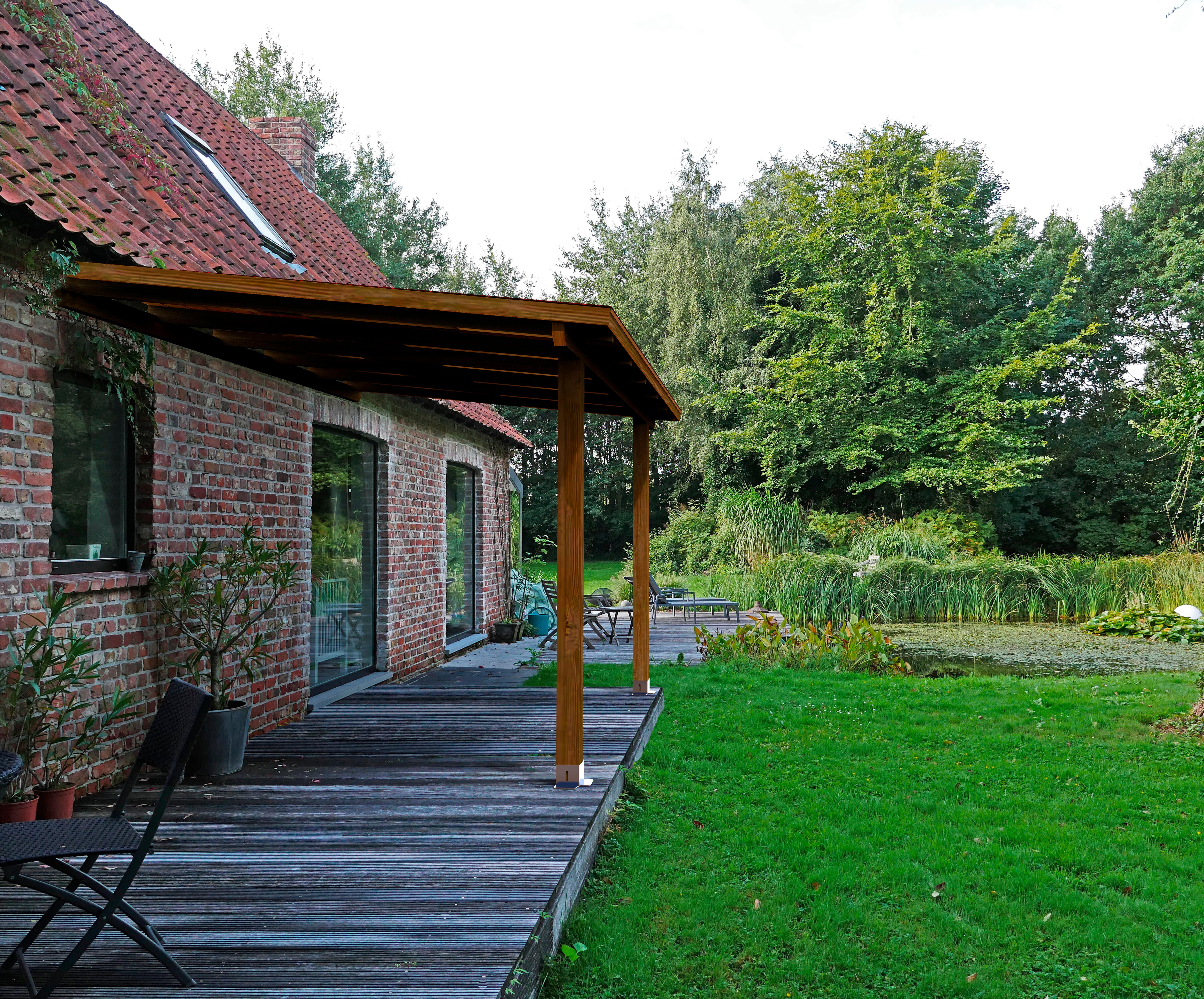 pergola de madera laminada adosada ordesa 300 x 300 cm marron