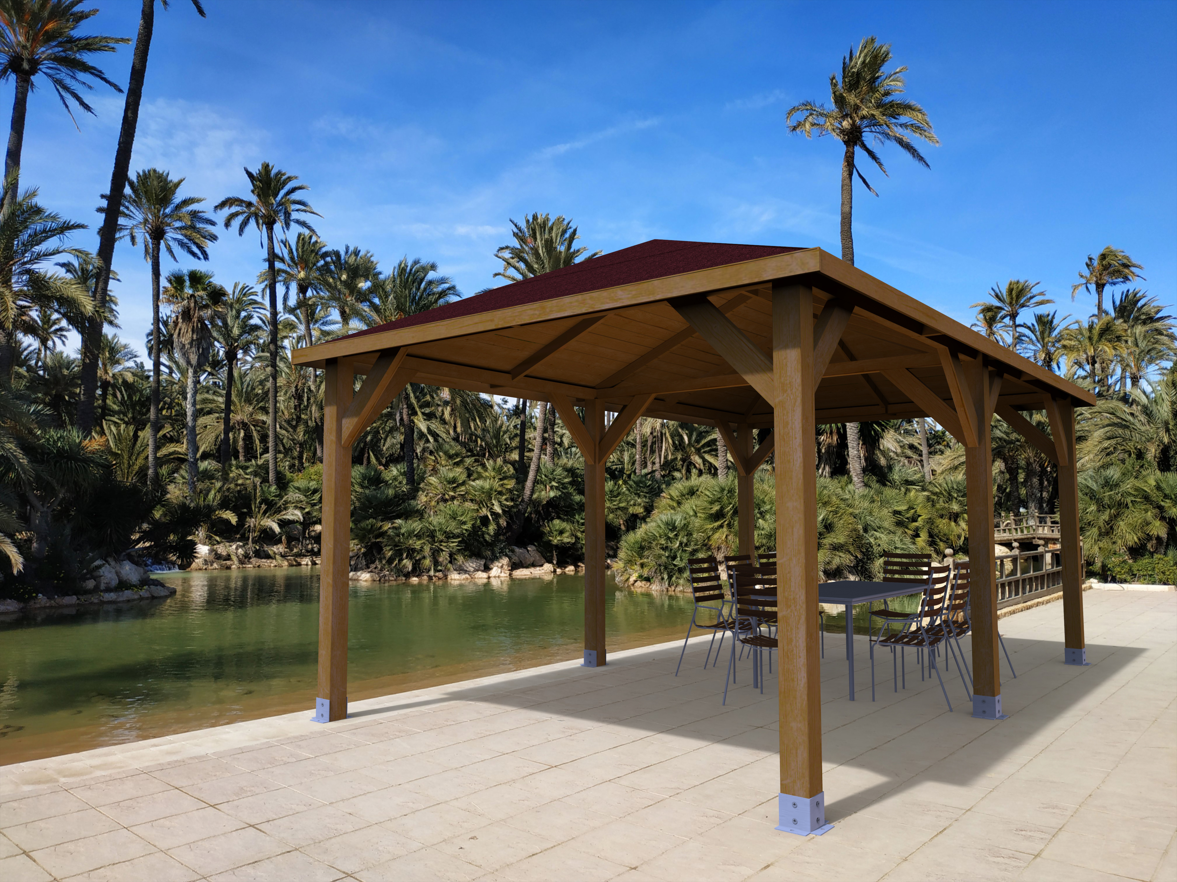 pergola de madera con cubierta mausa arona de 500 x 300 cm marron
