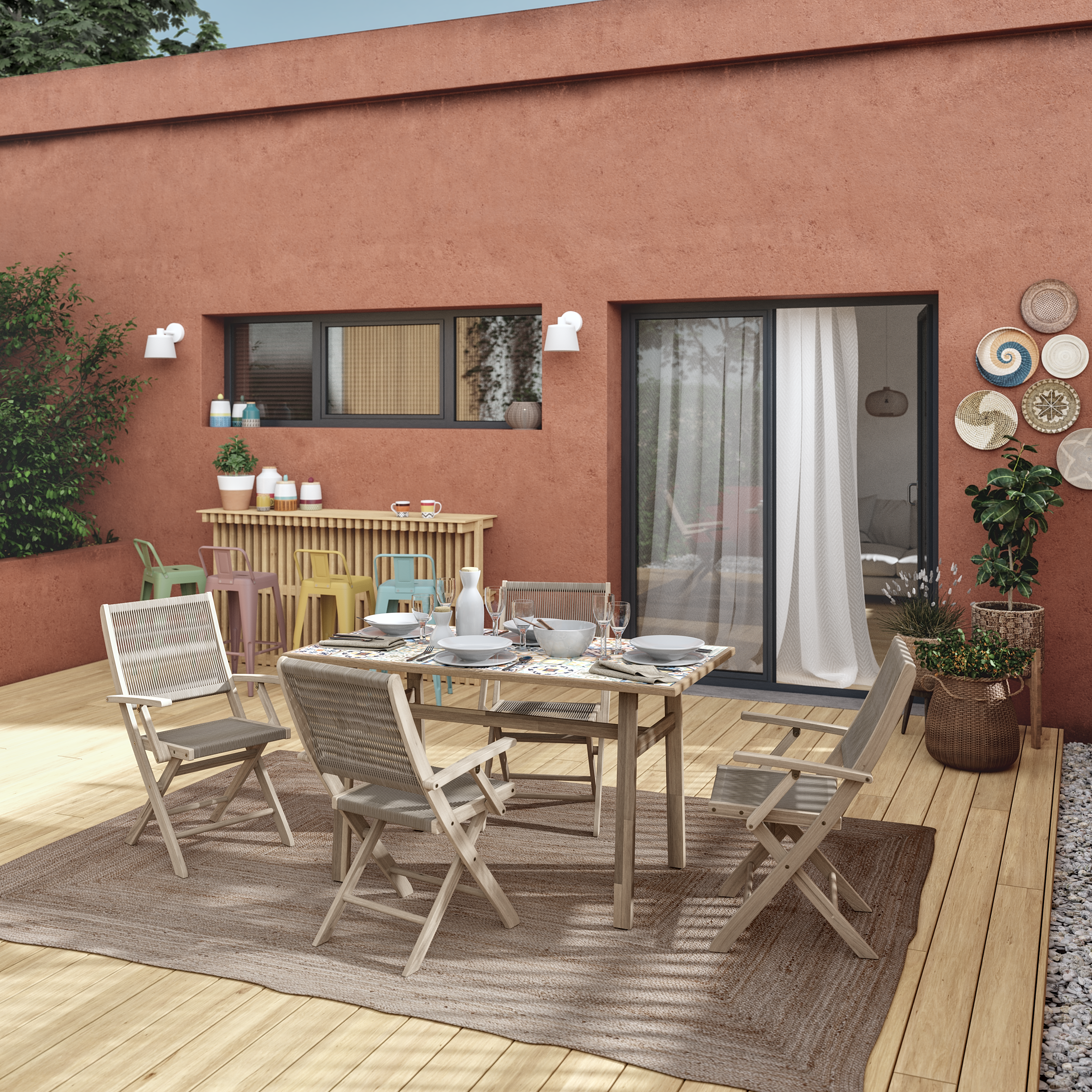 Silla de jardín sin cojín de acacia Soho beige - 7