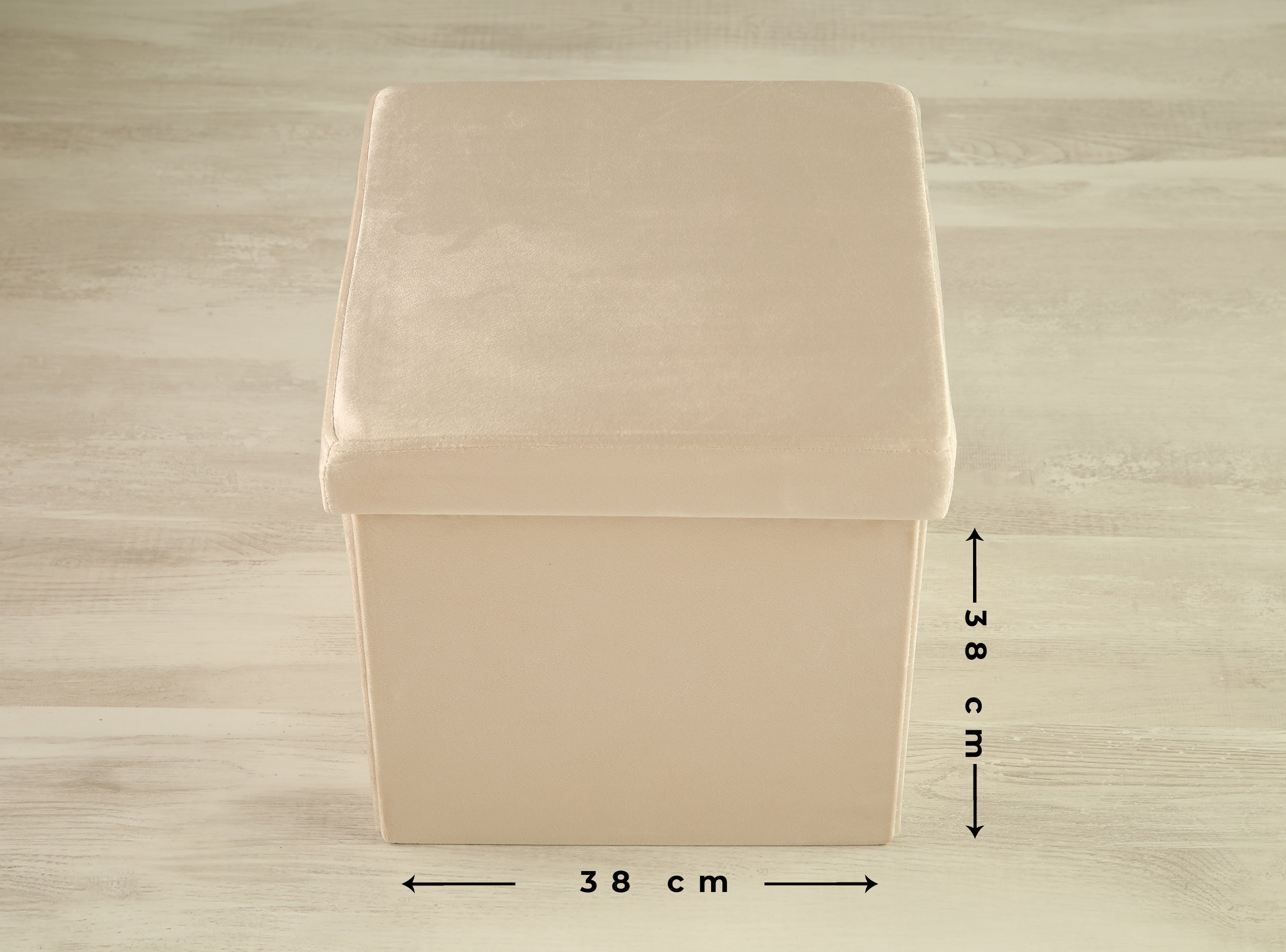 Puff decorativo poliéster cuadrado Terciopelo beige 38x38x38cm - 2