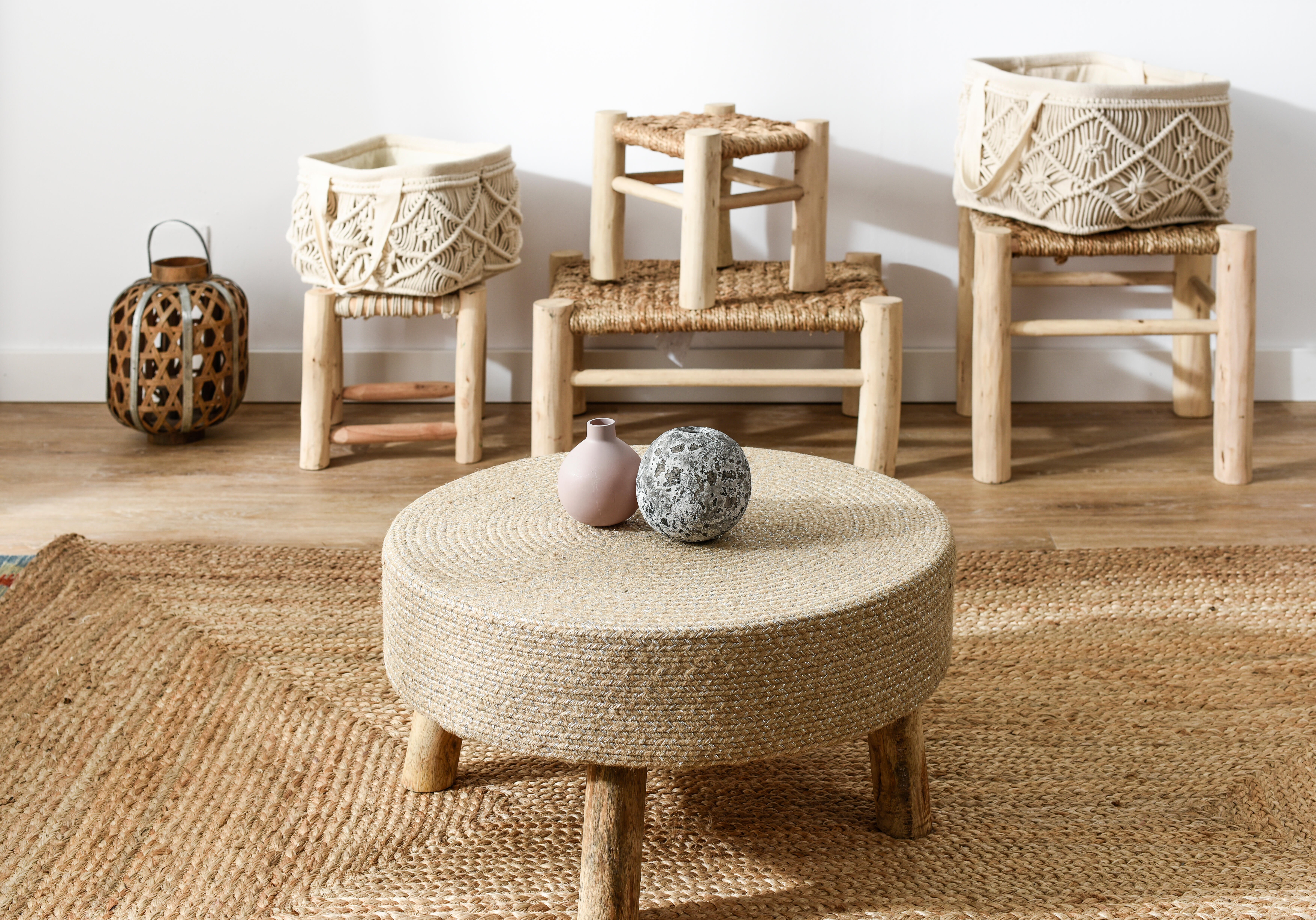Reposapiés decorativo madera rectangular Grande blanco 60x30x45cm - 4