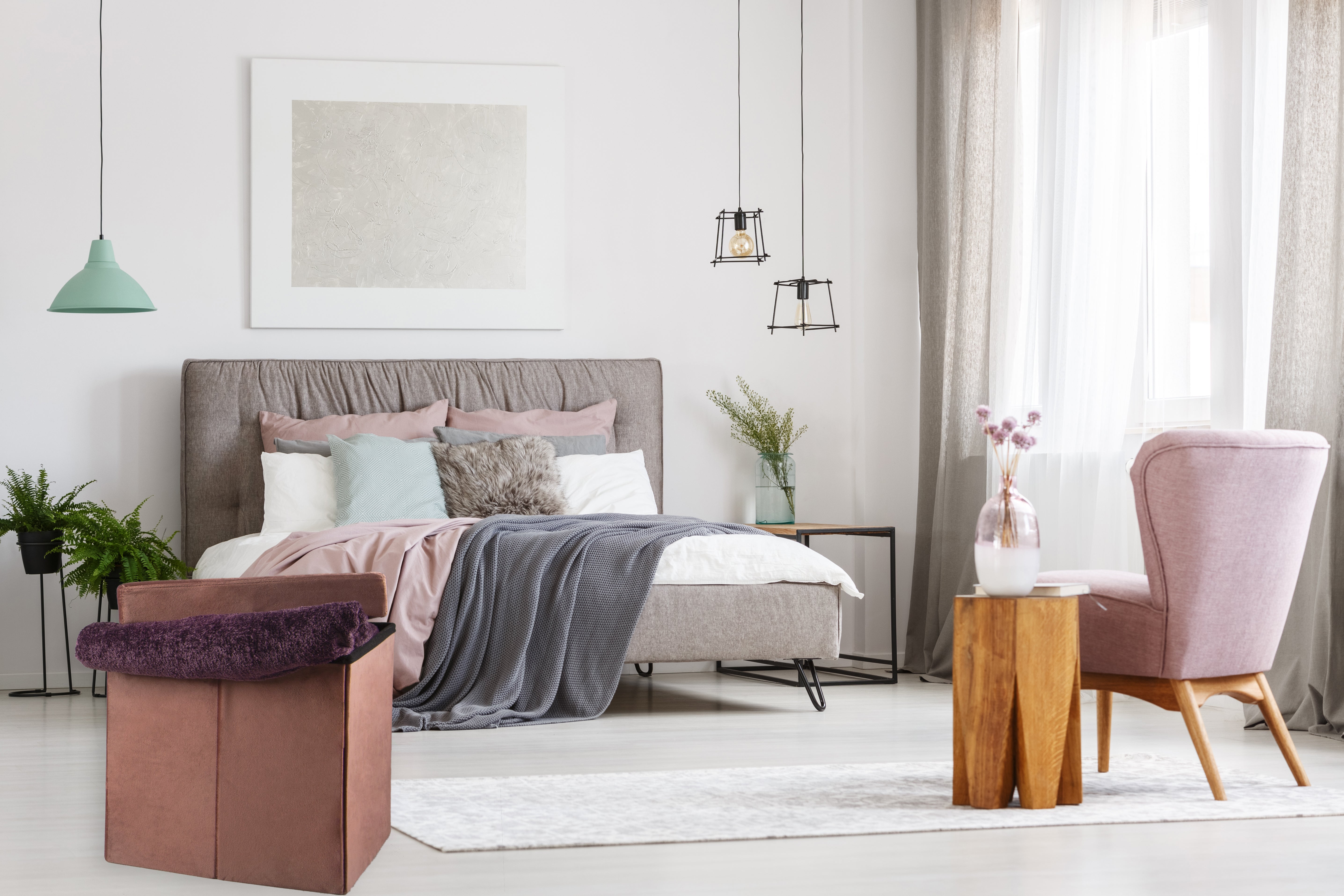 Puff decorativo poliéster cuadrado Terciopelo rosado 38x38x38cm - 6