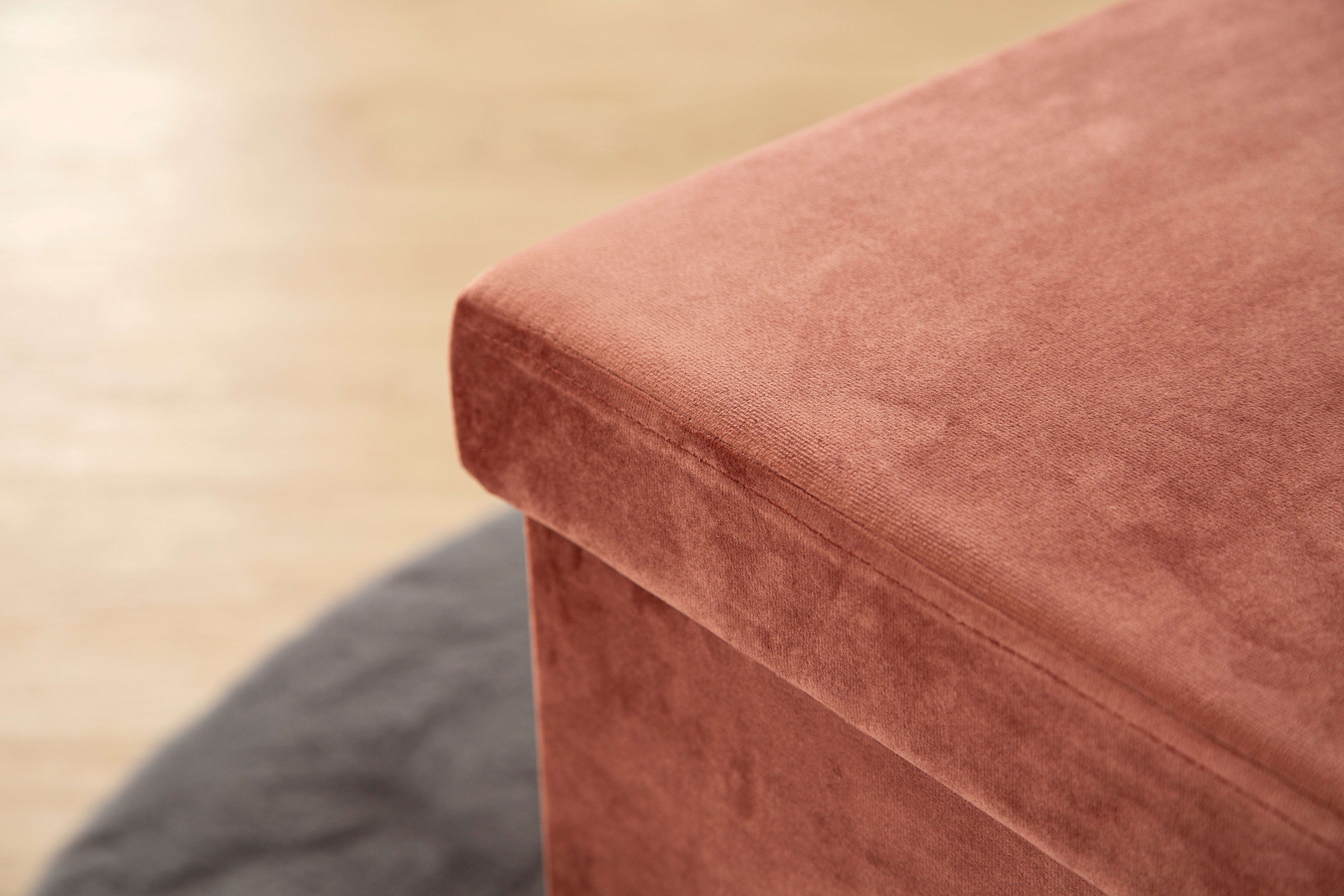 Puff decorativo poliéster cuadrado Terciopelo rosado 38x38x38cm - 5