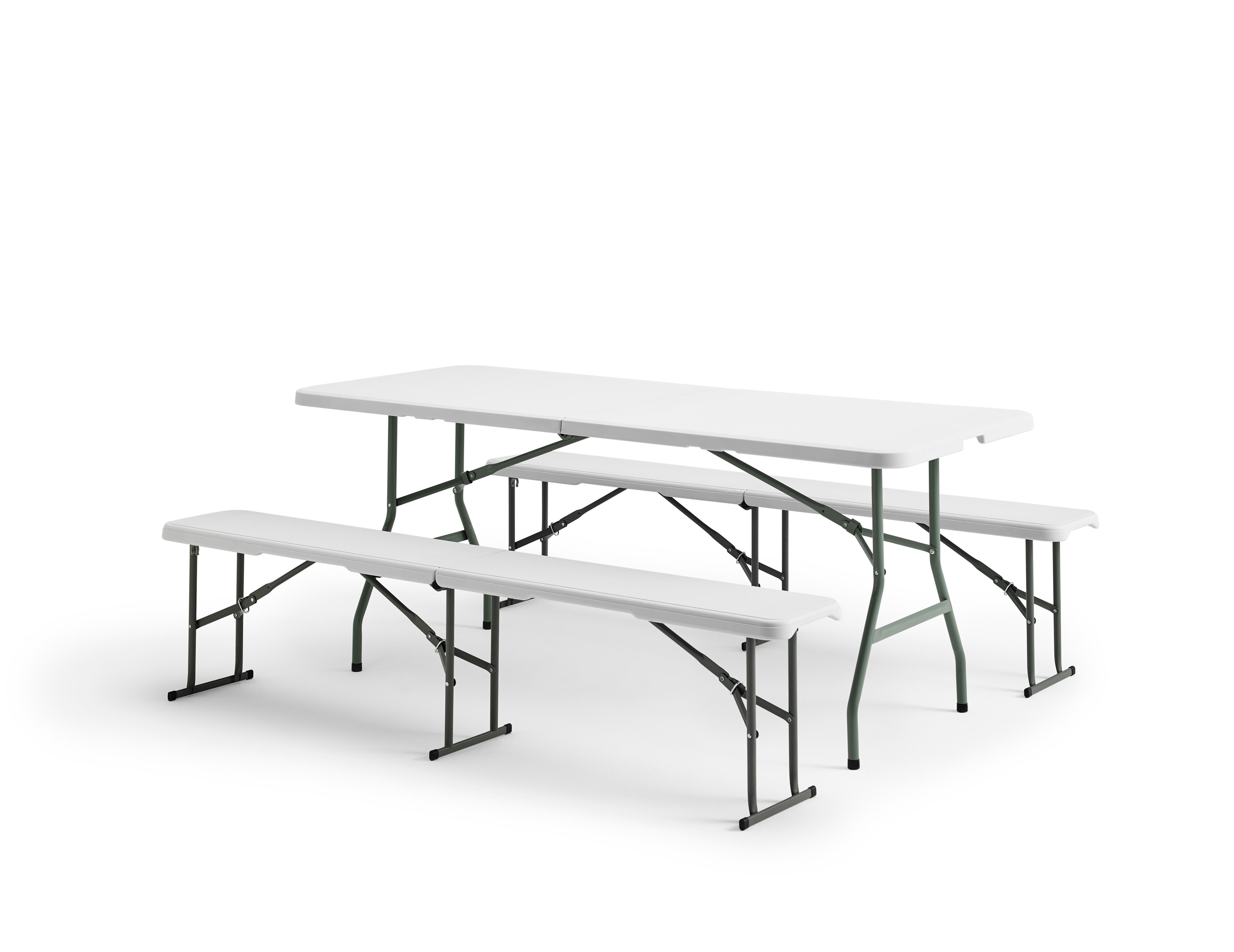 Banco catering plegable de acero blanco 180x28x43 cm