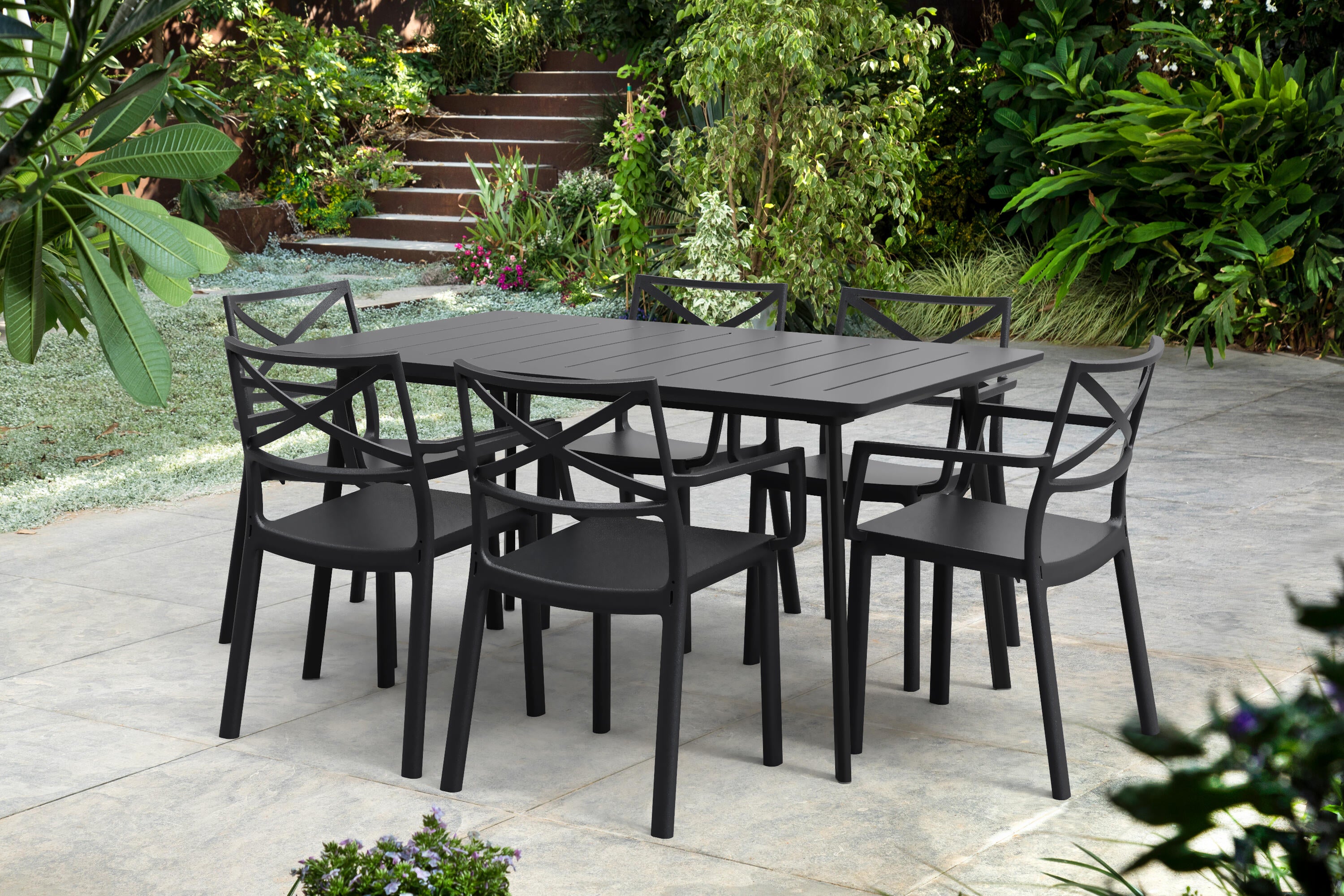 Tavolo da pranzo per giardino Metalea KETER struttura e superficie in resina grigio per 6 persone 146x90cm - 2