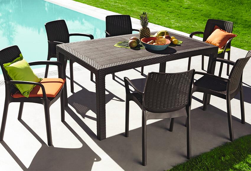 Mesa de jardín de comedor de polipropileno Melody marrón de 160x74.5x94 cm - 3