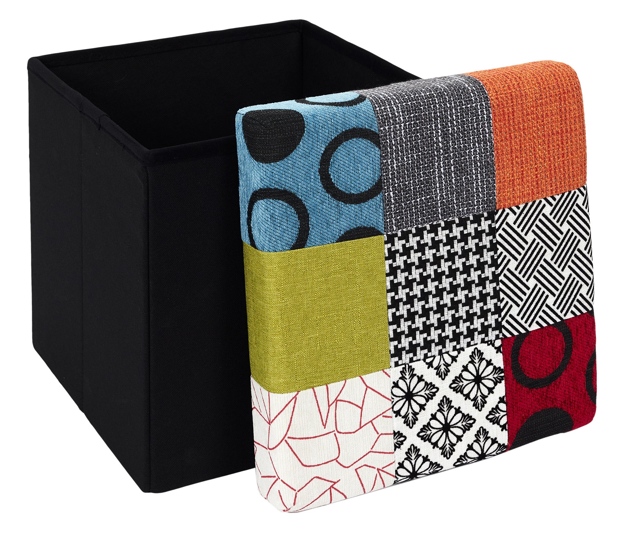 Puff Patchwork plegable almacenaje cuadrado multicolor (tonos negro)38x38 cm - 3