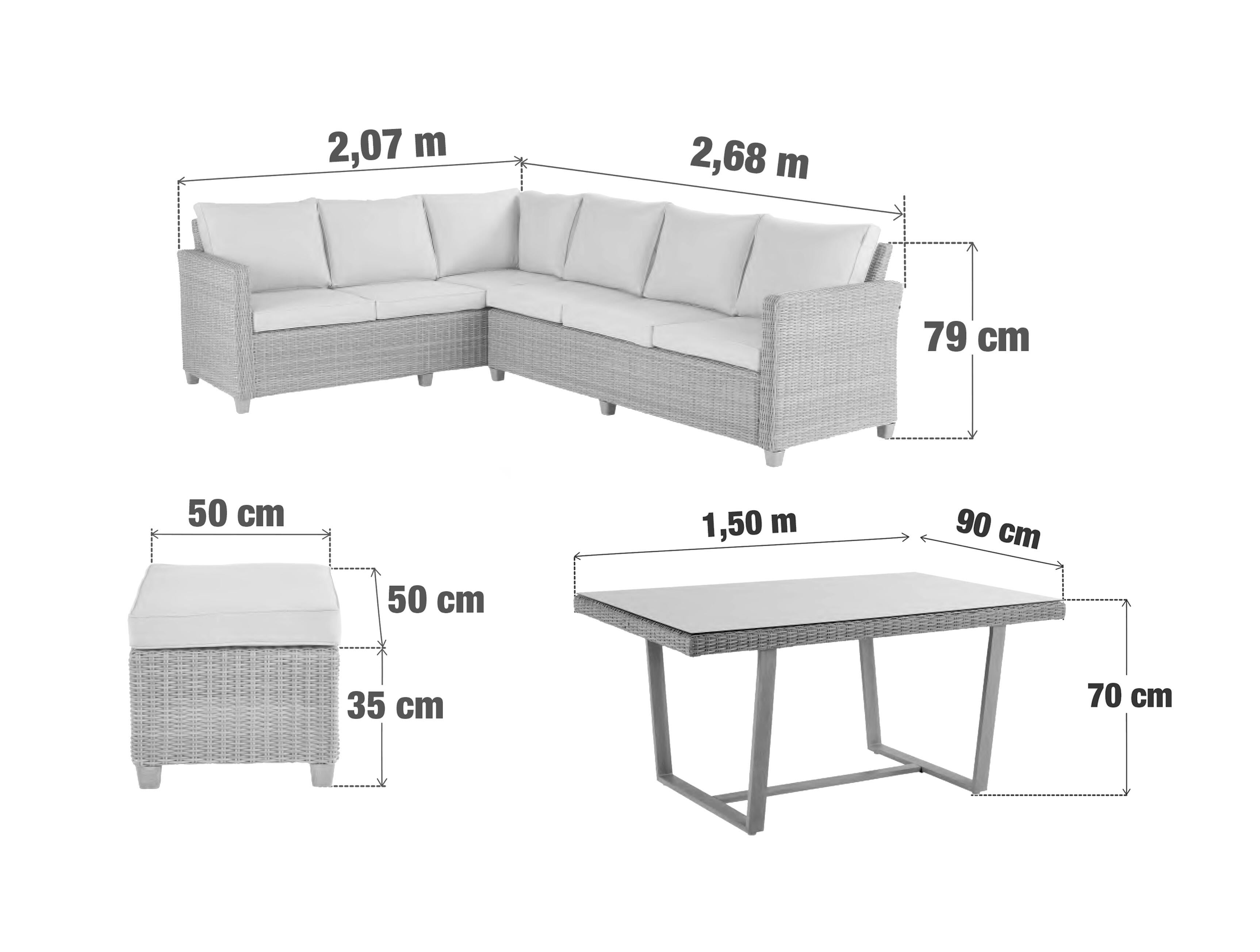 Salotto da giardino angolare per 7 persone beige Medena NATERIAL con cuscini in poliestere bianco - 16