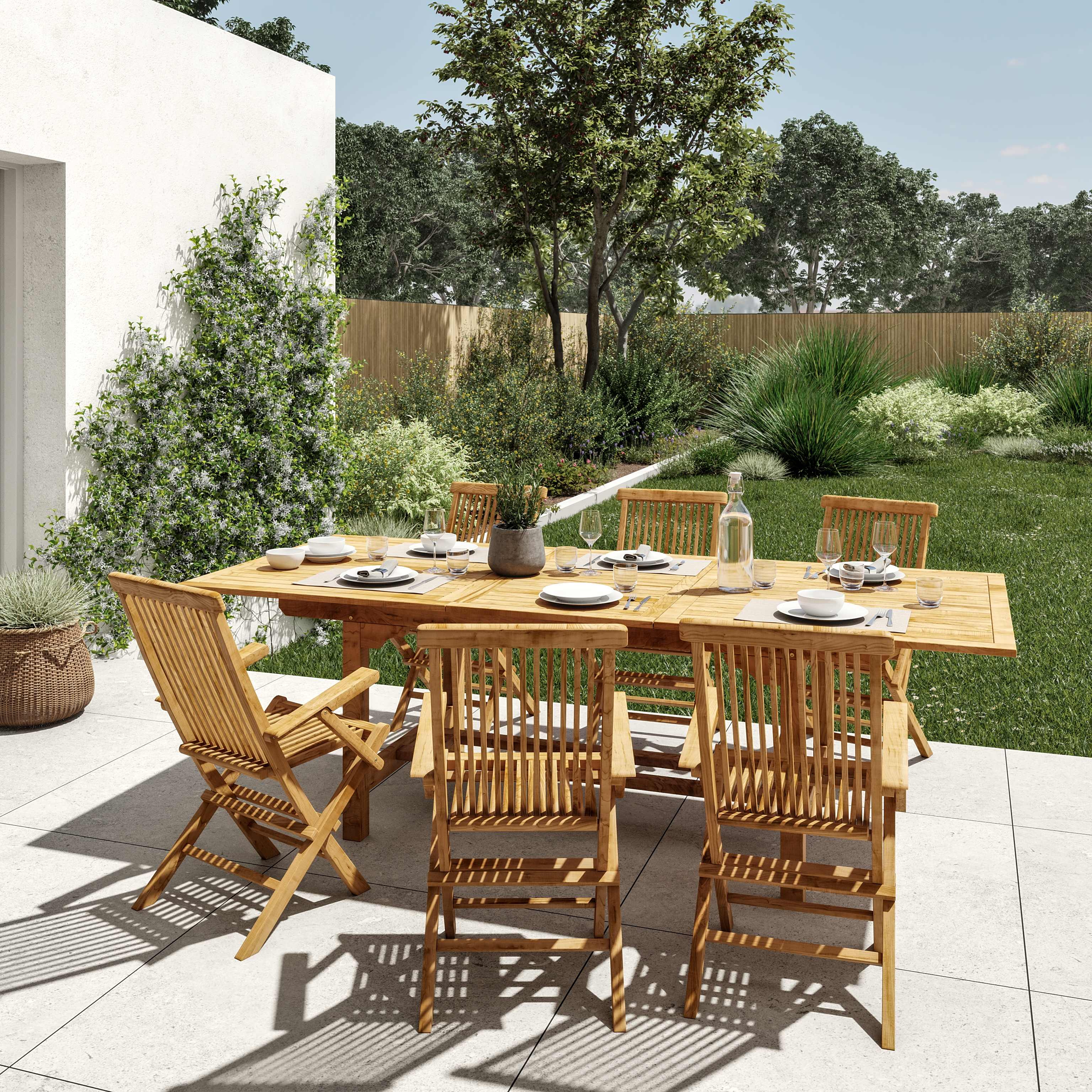 Sedia da giardino con braccioli pieghevole Antea NATERIAL, 2 posti, struttura e seduta in teak marrone - 2