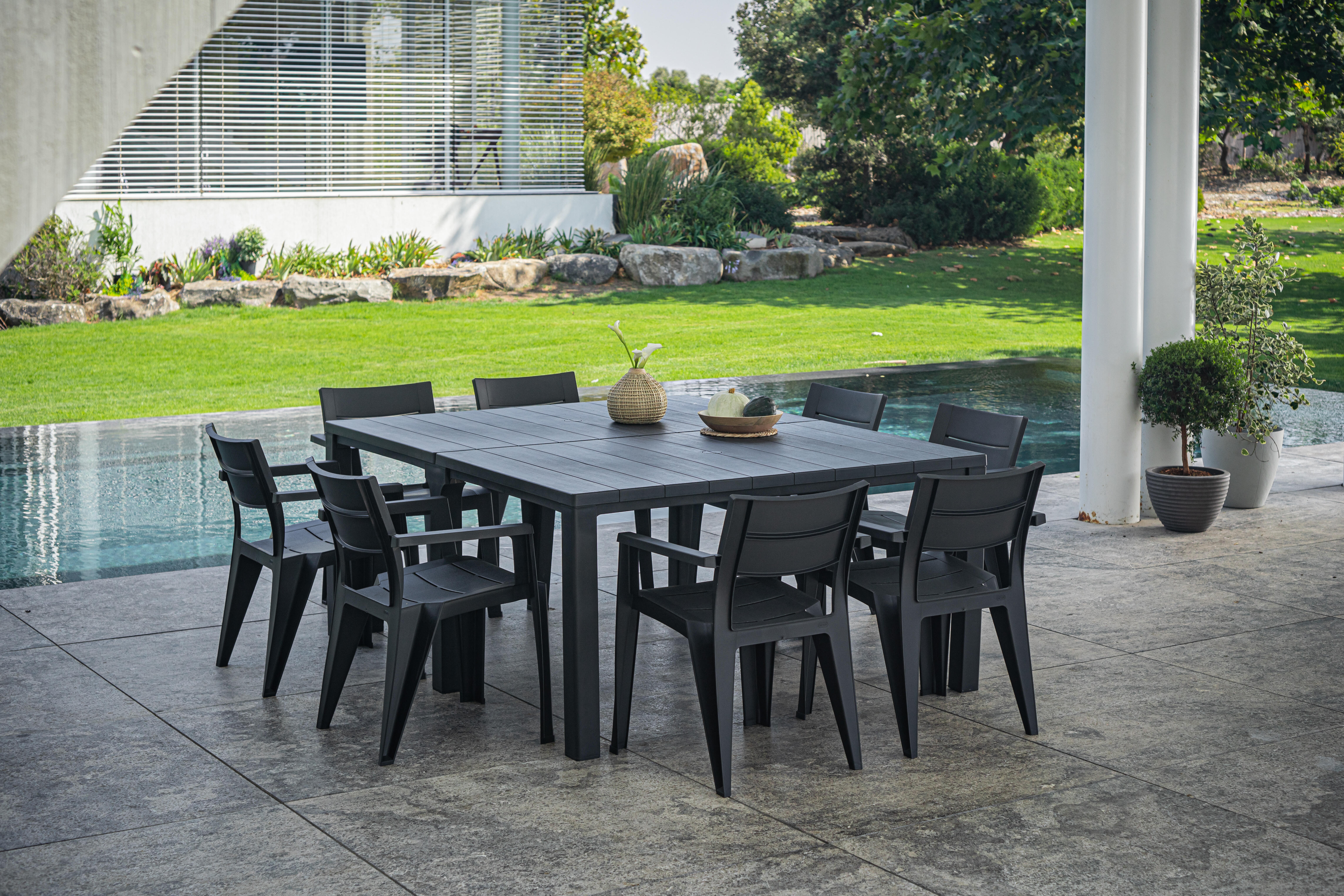 Mesa de jardín de comedor de resina Julie gris de 294x75x90 cm - 7