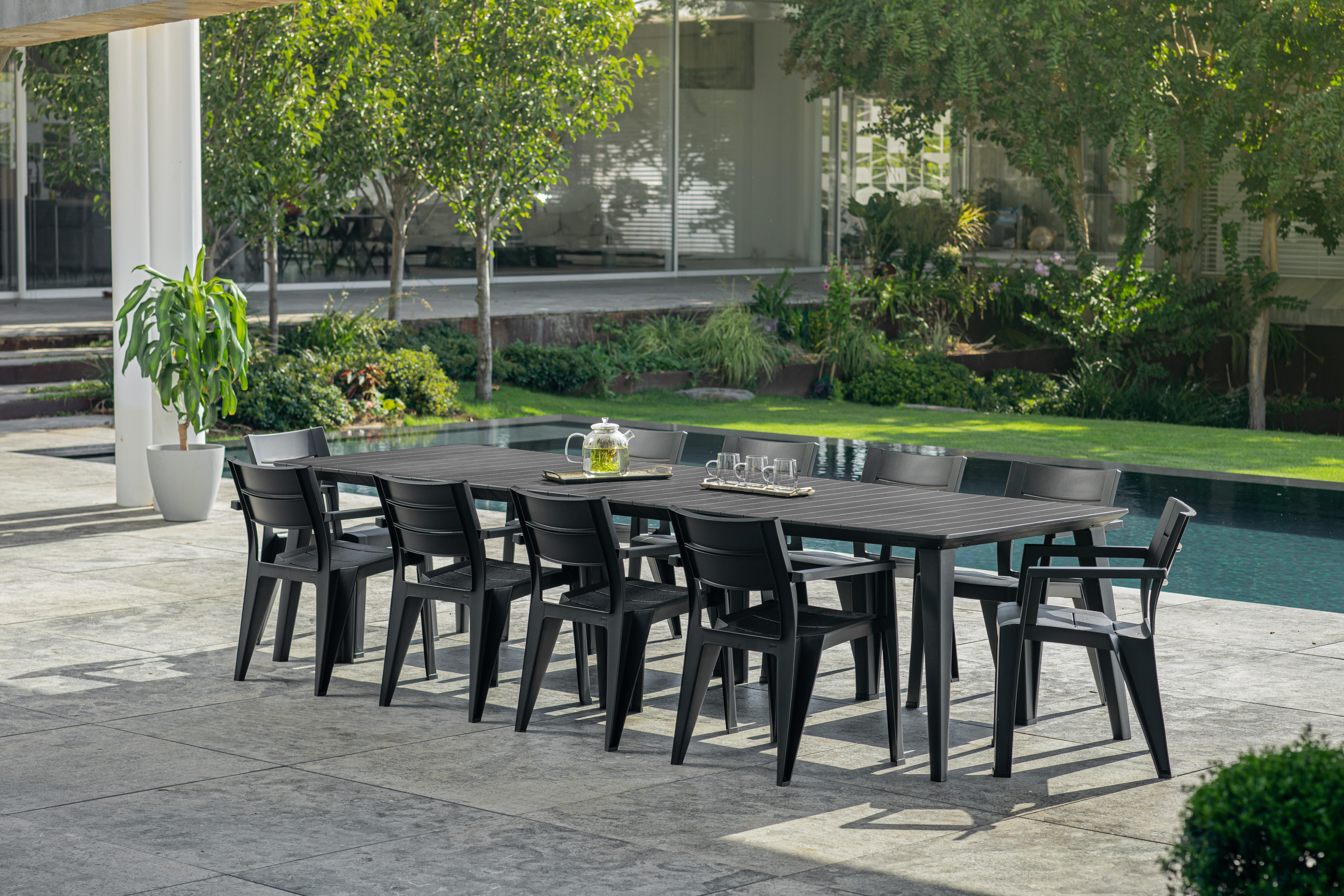 Mesa de jardín de comedor de resina Julie gris de 294x75x90 cm - 6