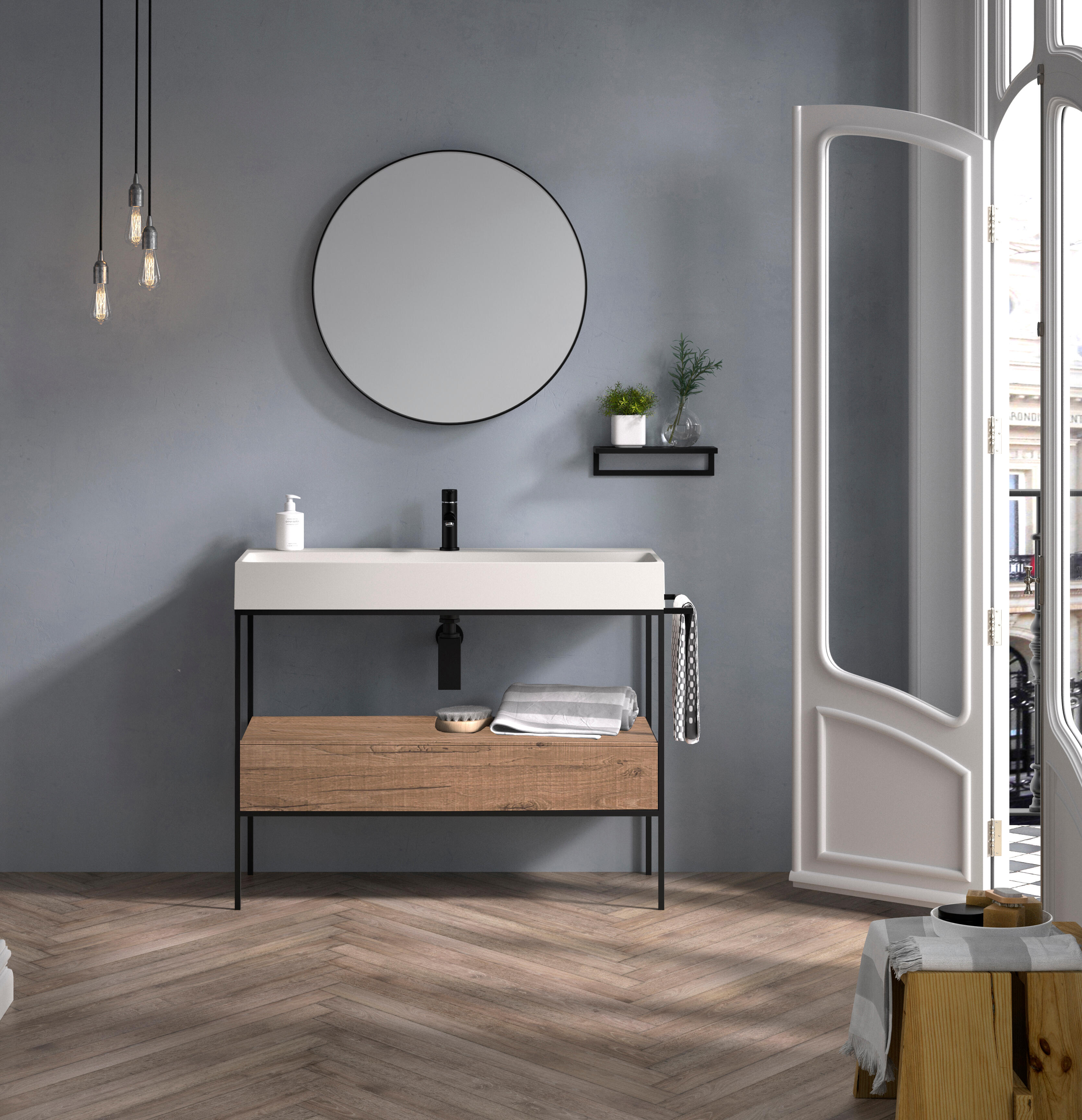 Mueble de baño con lavabo Outline castaño 100x45 cm | Leroy Merlin